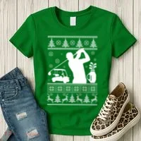 Golfing Fan Ugly Christmas Sweater Women's T-Shirt thumb 3