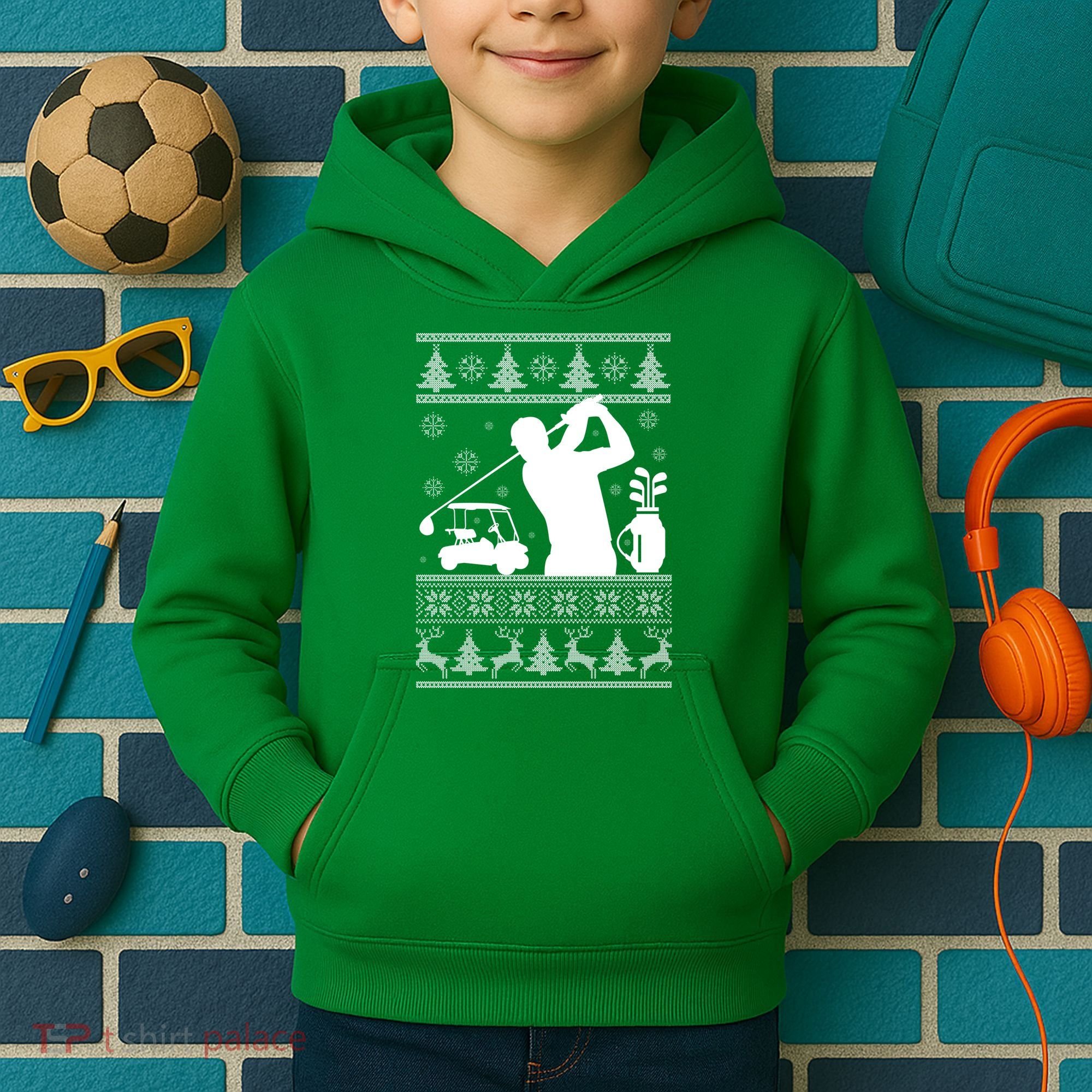 Golfing Fan Ugly Christmas Sweater Kids Hoodie