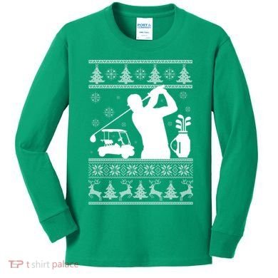 Golfing Fan Ugly Christmas Sweater Kids Long Sleeve Shirt
