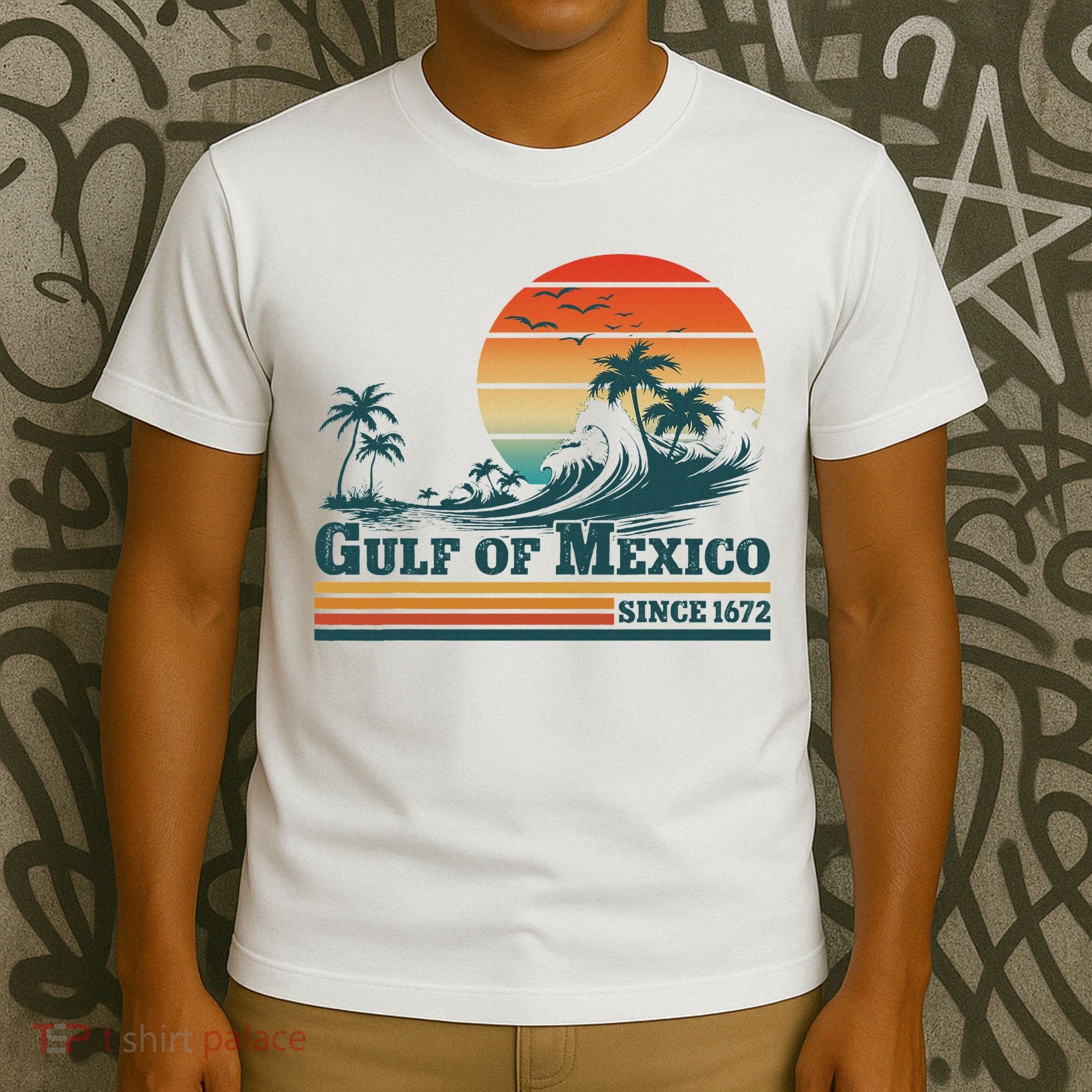 Gulf Of Mexico Since 1672 Vintage Sunset Beach T-Shirt