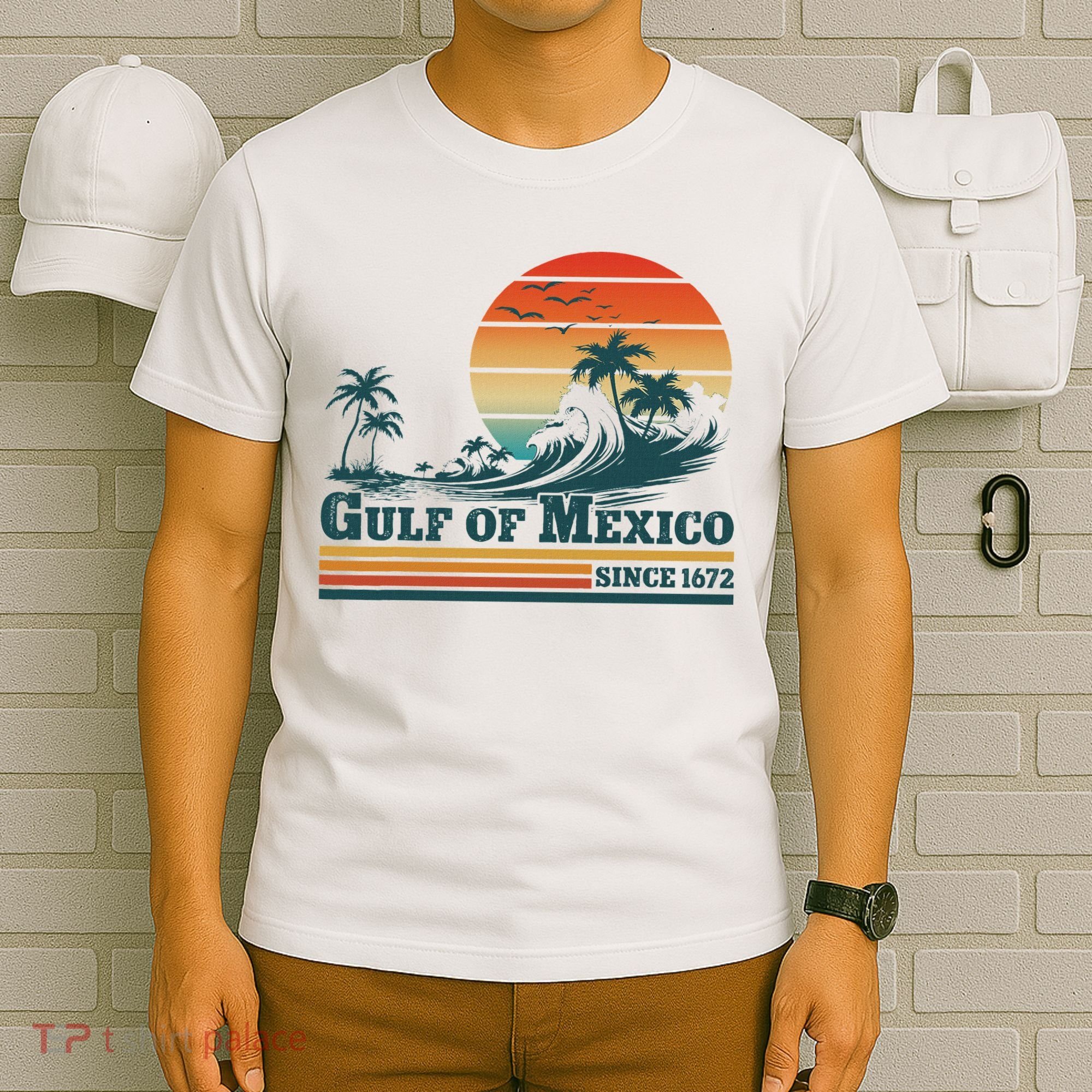 Gulf Of Mexico Since 1672 Vintage Sunset Beach T-Shirt