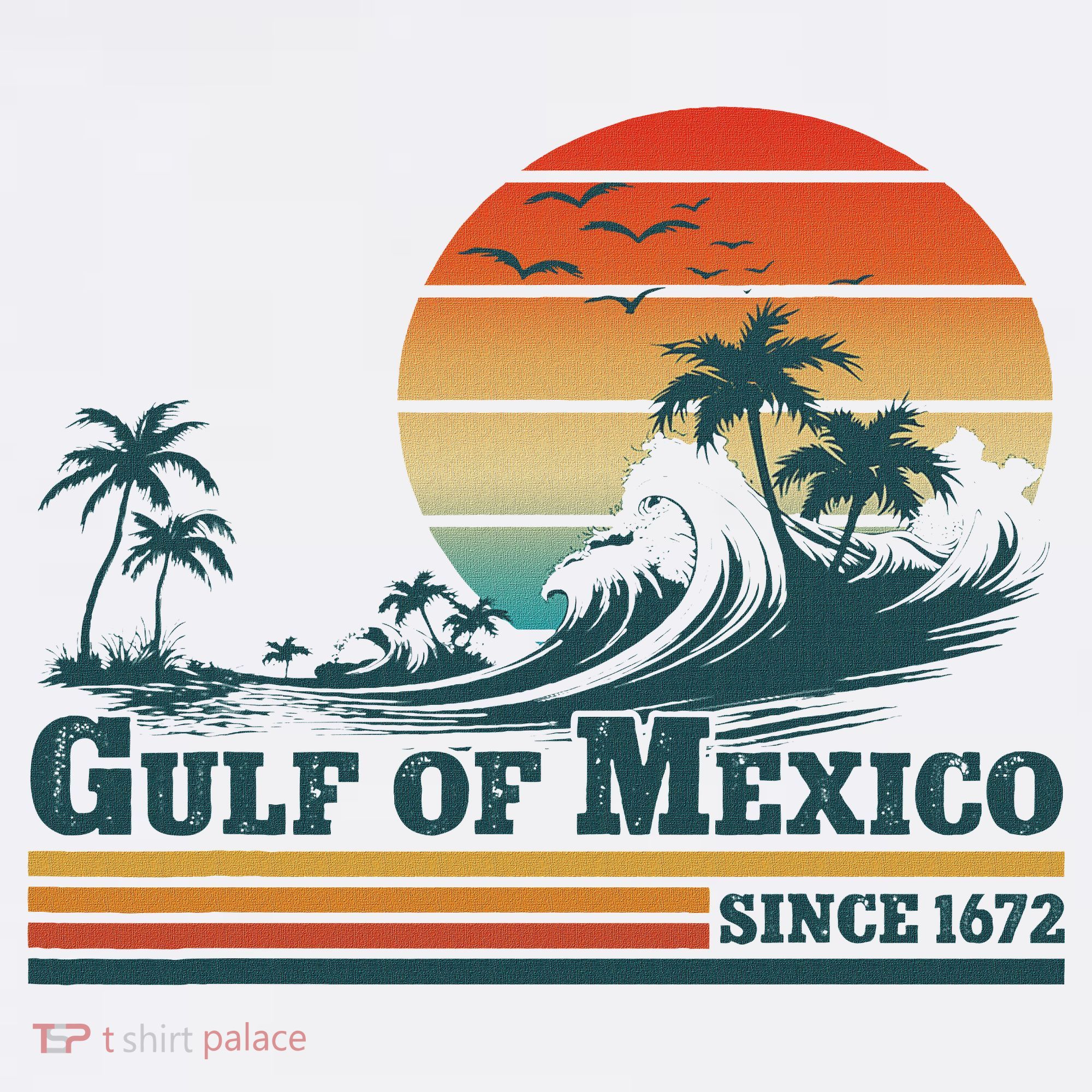 Gulf Of Mexico Since 1672 Vintage Sunset Beach T-Shirt