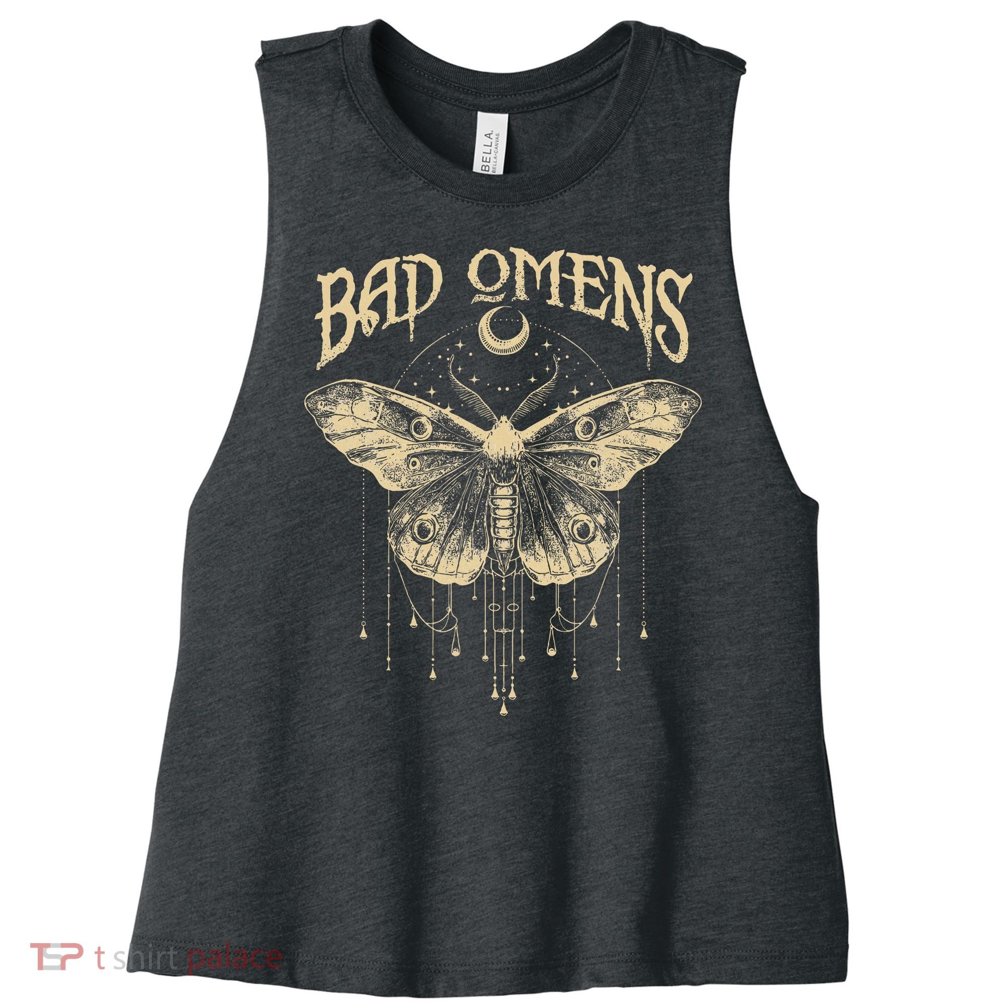 Graphic Omens Music 80s 90s Bad Classic Moths And Moons Women's Racerback Cropped Tank