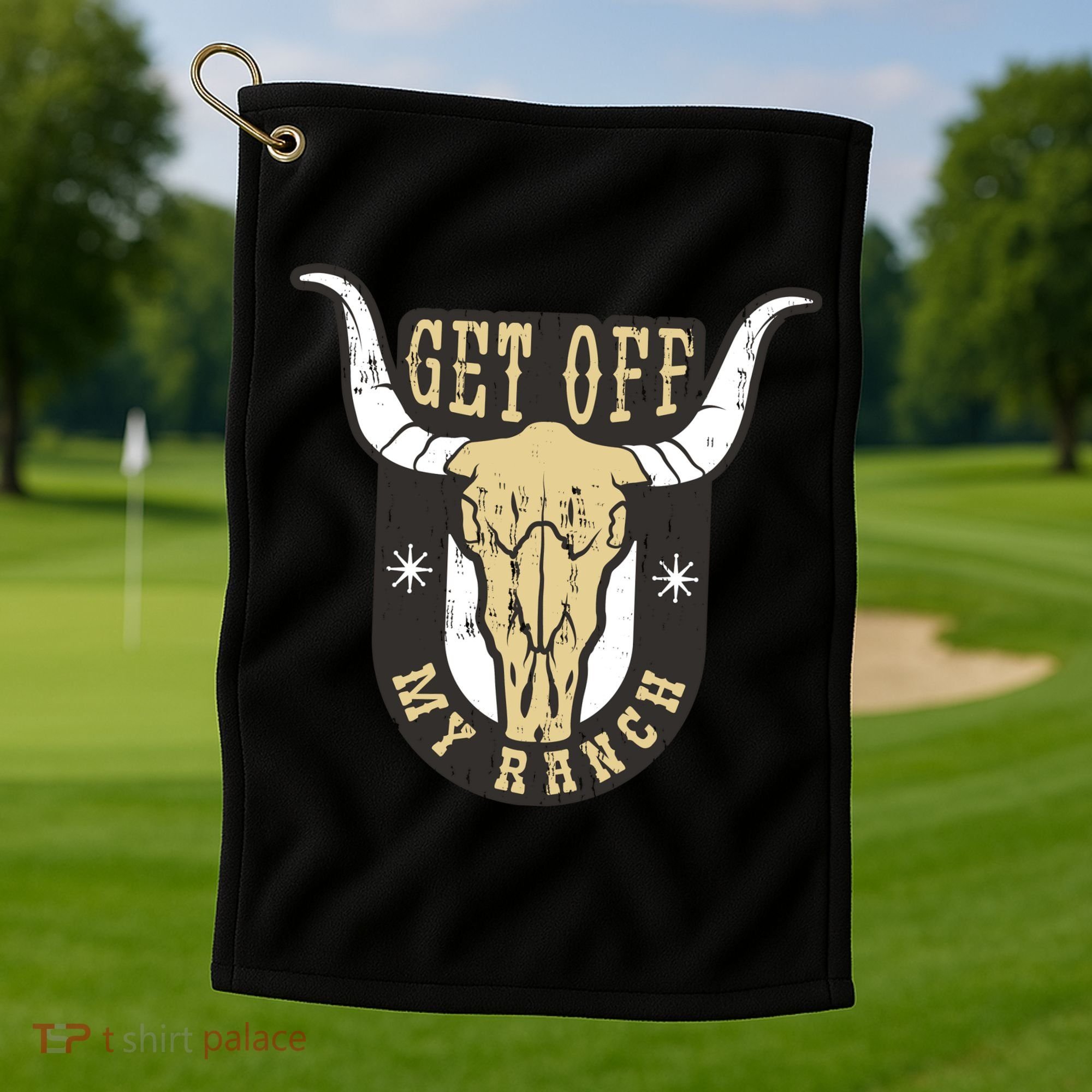 Get Off My Ranch Bull Golf Towel