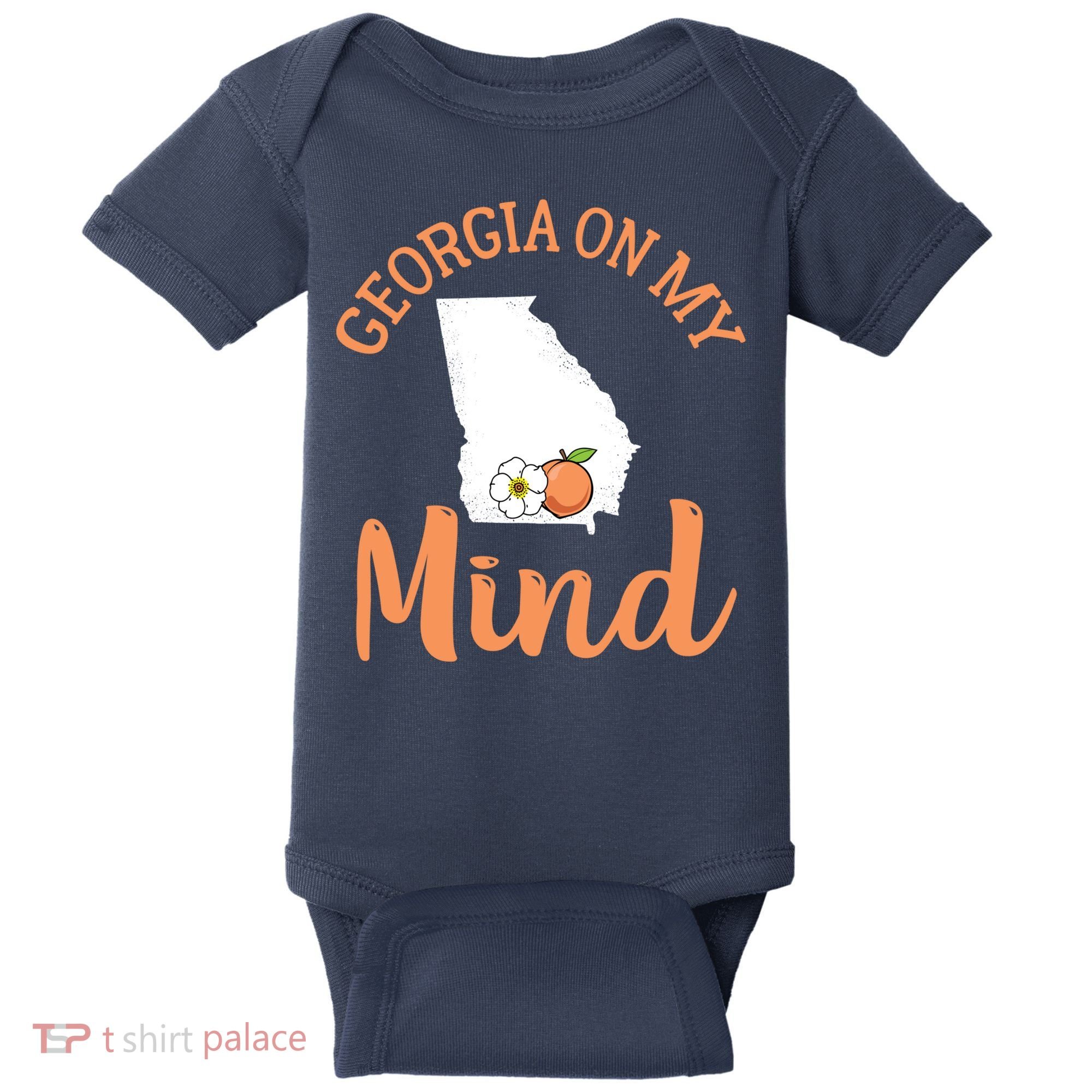 Georgia On My Mind GA Atlanta Peach Funny Southern State Baby Bodysuit