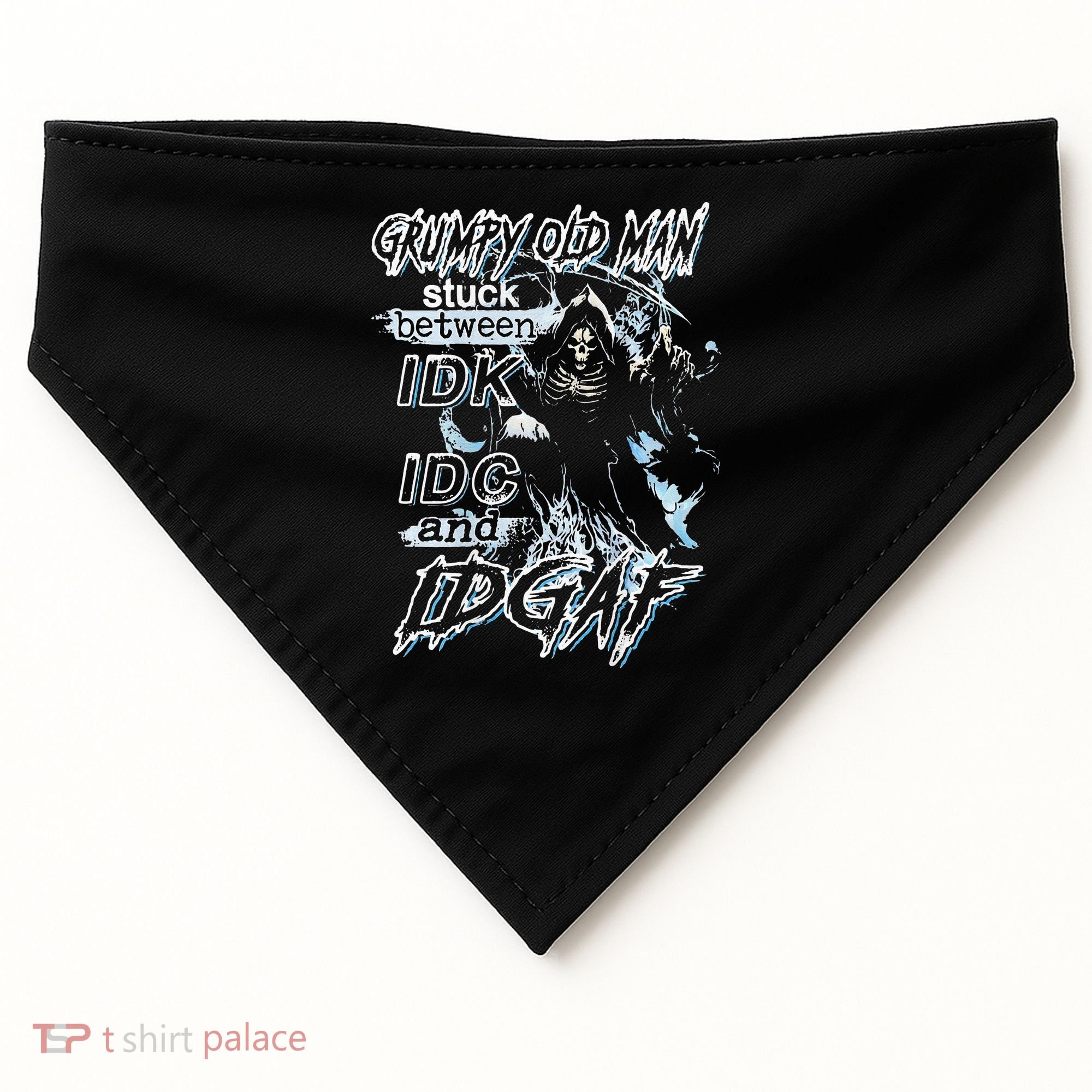 Grumpy Old Man Stuck Between Idk Idc And Idgaf USA-Made Doggie Bandana