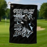Grumpy Old Man Stuck Between Idk Idc And Idgaf Golf Towel thumb 1