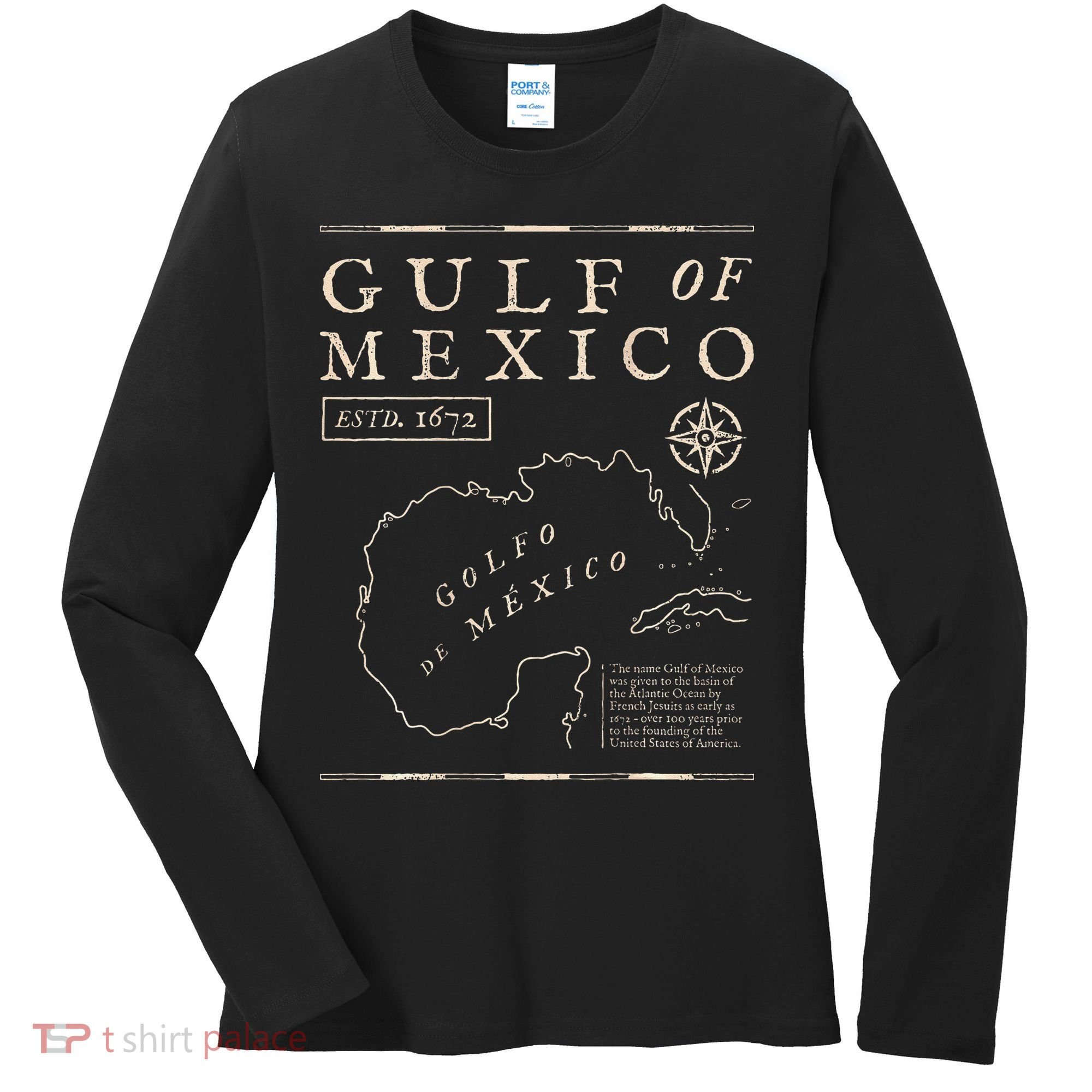 Gulf Of Mexico 1672 Historic Map De MéXico Women's Long Sleeve Shirt