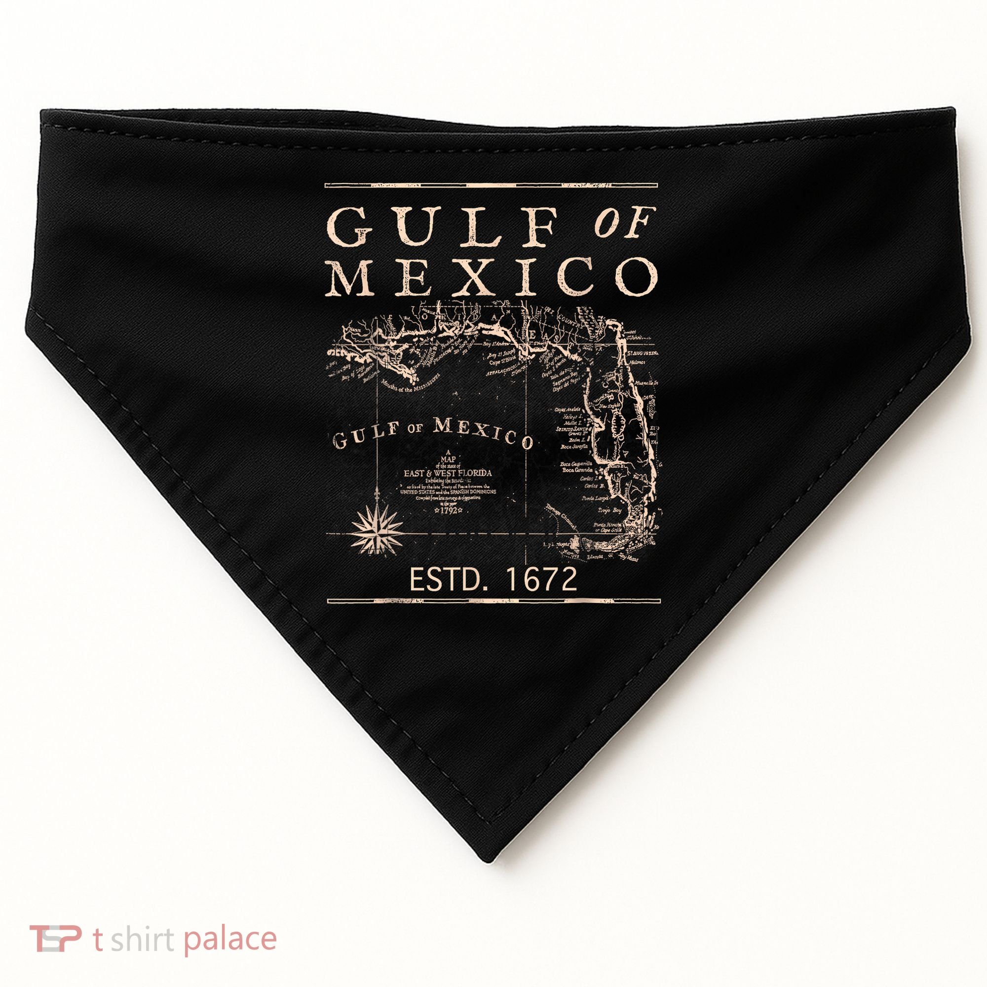 Gulf Of Mexico Since 1672 Historic Map Retro Gulf Beach USA-Made Doggie Bandana