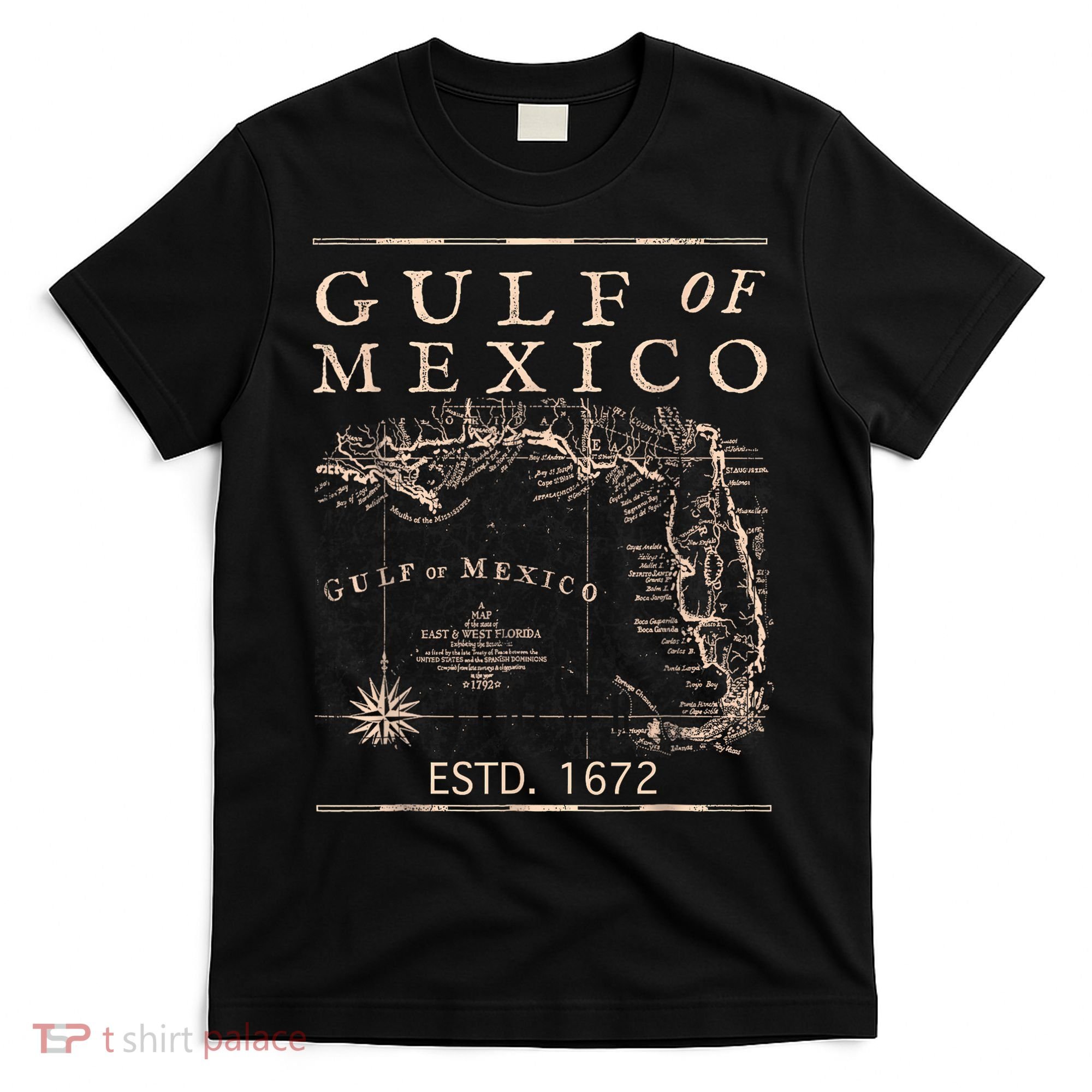 Gulf Of Mexico Since 1672 Historic Map Retro Gulf Beach T-Shirt