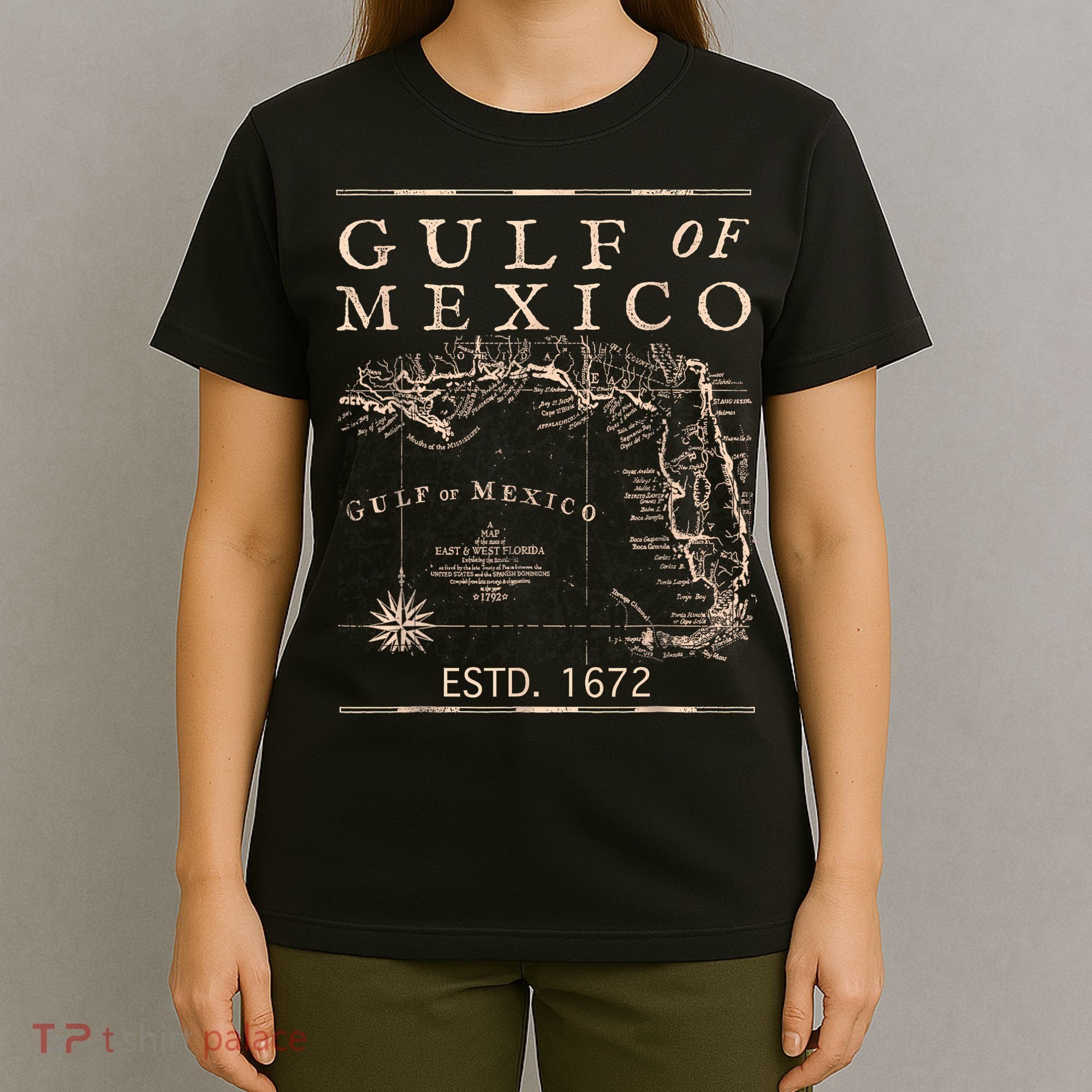 Gulf Of Mexico Since 1672 Historic Map Retro Gulf Beach T-Shirt