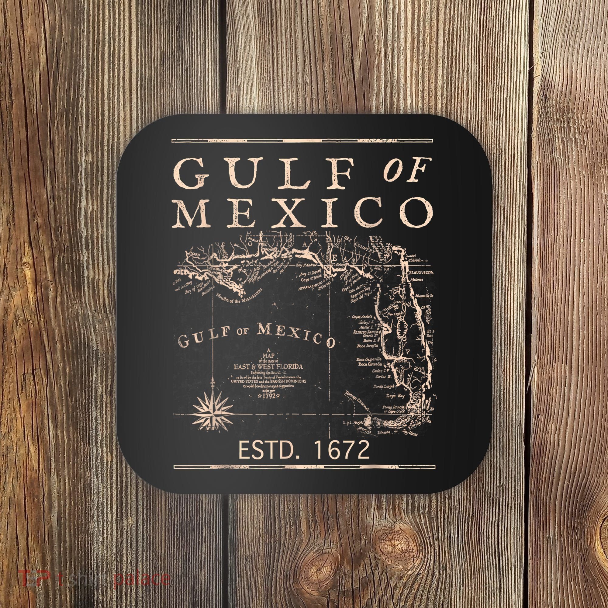 Gulf Of Mexico Since 1672 Historic Map Retro Gulf Beach Coaster