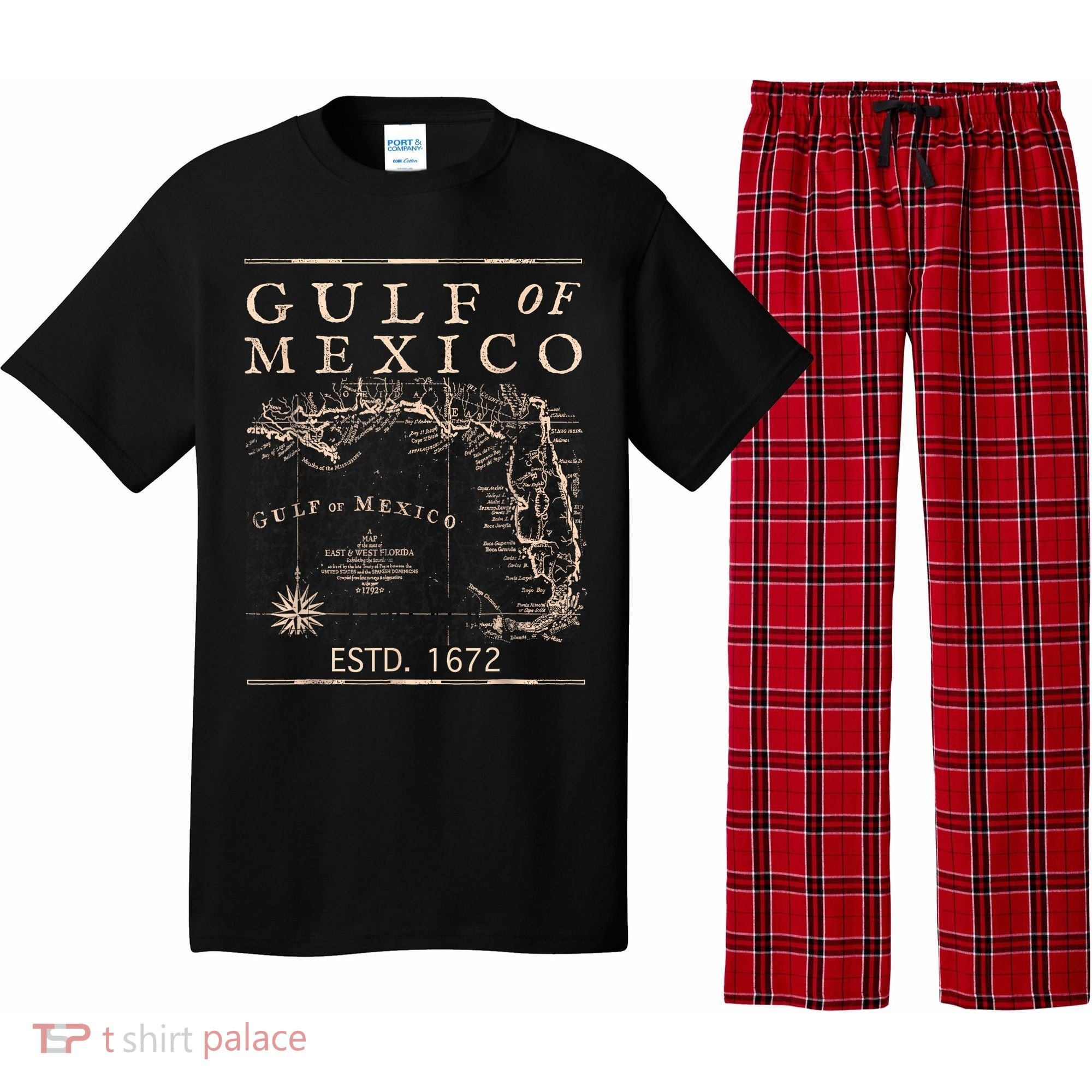 Gulf Of Mexico Since 1672 Historic Map Retro Gulf Beach Pajama Set