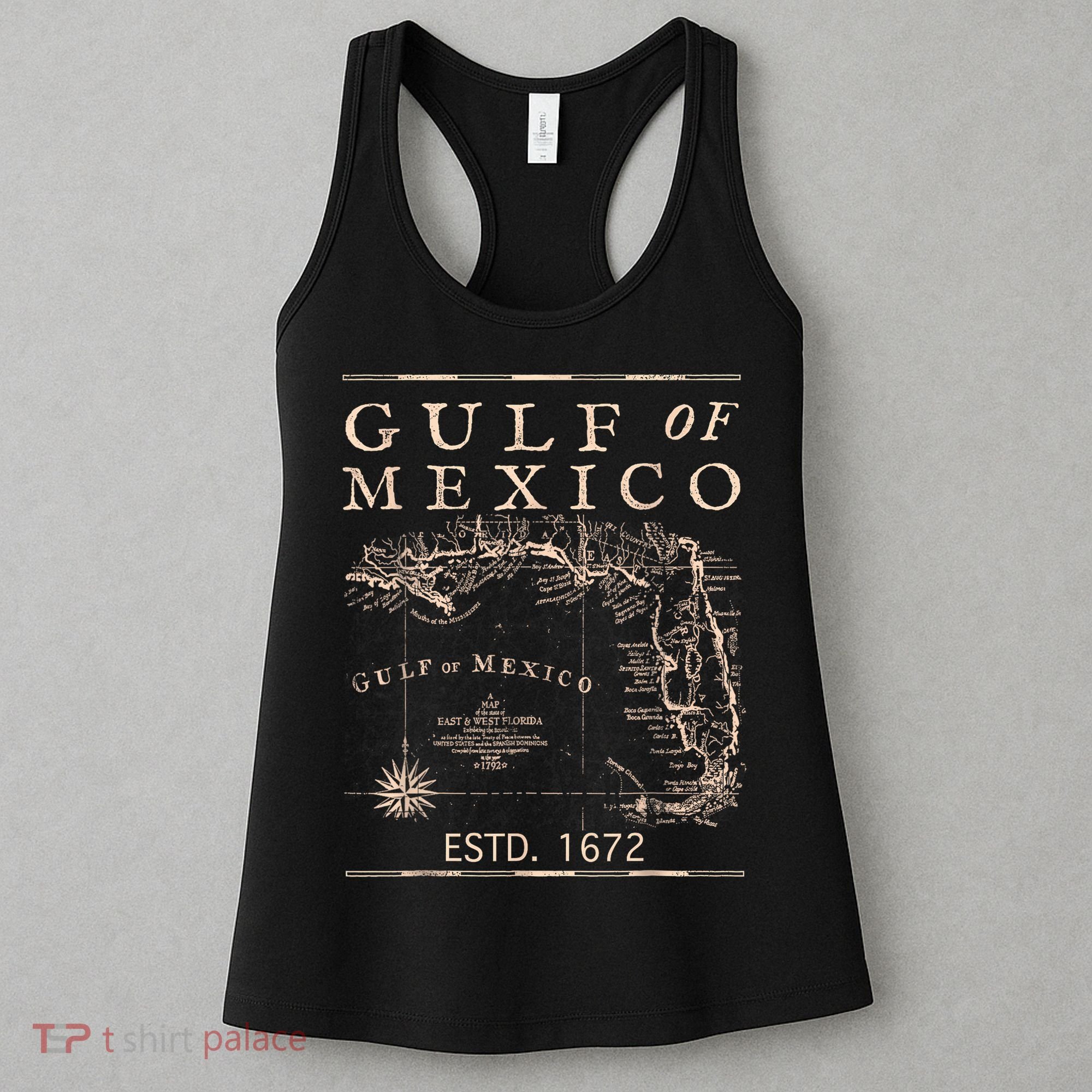 Gulf Of Mexico Since 1672 Historic Map Retro Gulf Beach Women's Tank Top