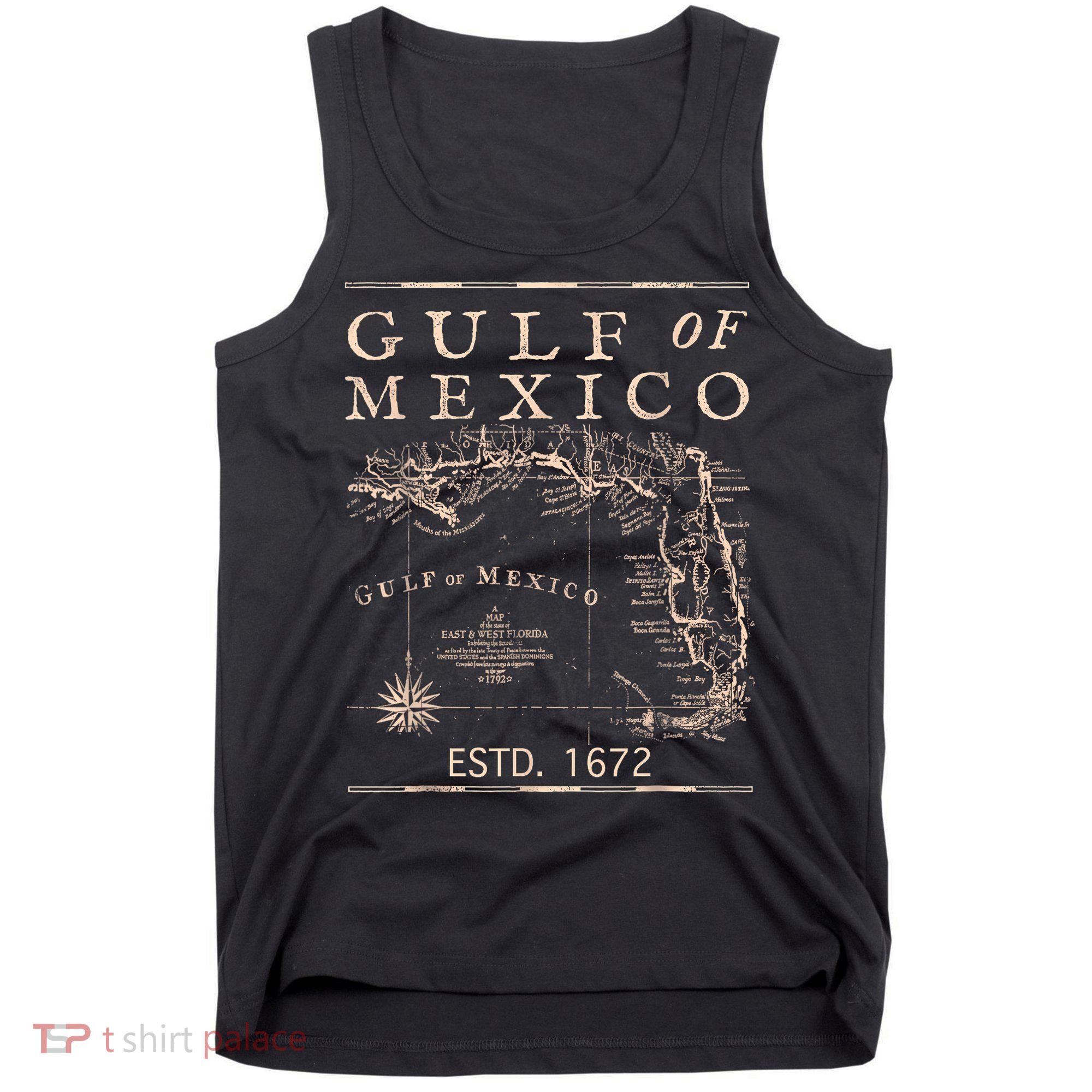Gulf Of Mexico Since 1672 Historic Map Retro Gulf Beach Tank Top