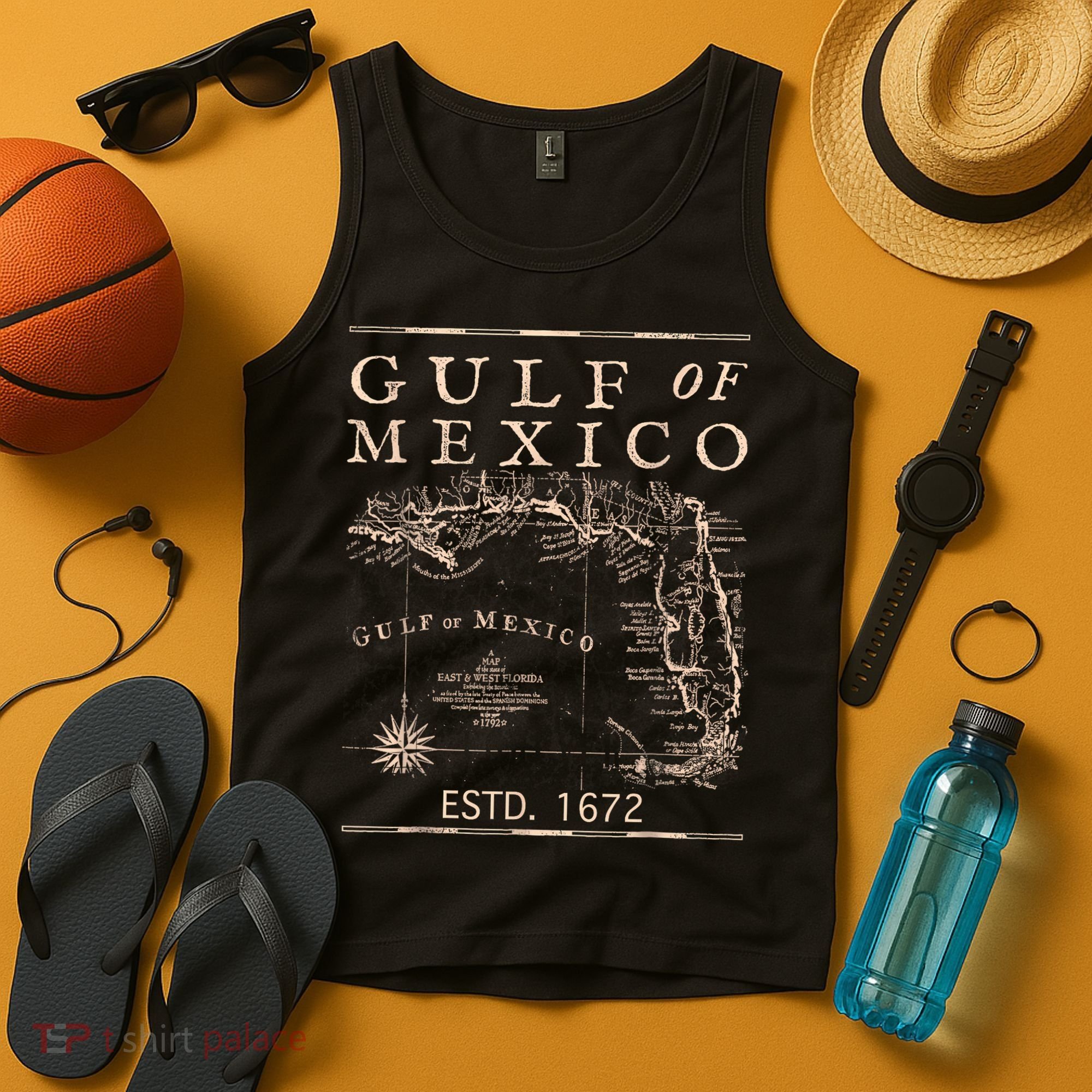 Gulf Of Mexico Since 1672 Historic Map Retro Gulf Beach Tank Top