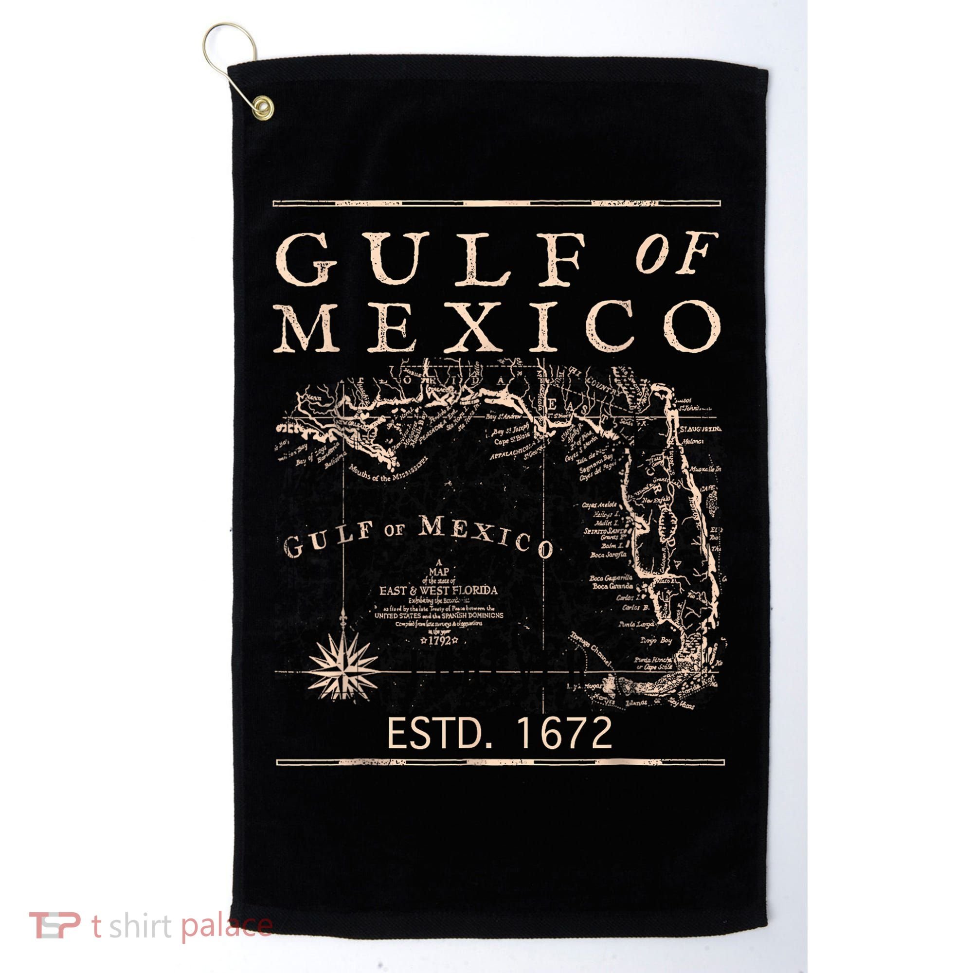 Gulf Of Mexico Since 1672 Historic Map Retro Gulf Beach Golf Towel