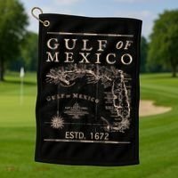 Gulf Of Mexico Since 1672 Historic Map Retro Gulf Beach Golf Towel thumb 1