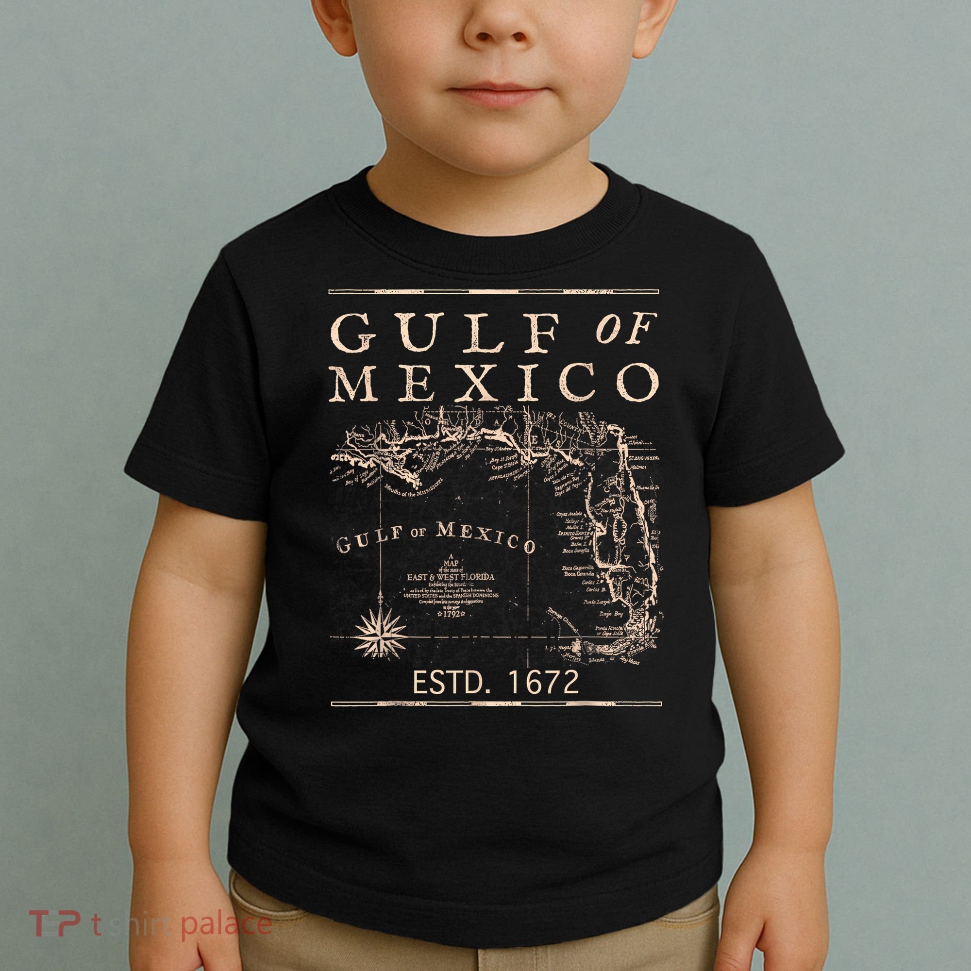Gulf Of Mexico Since 1672 Historic Map Retro Gulf Beach Toddler T-Shirt