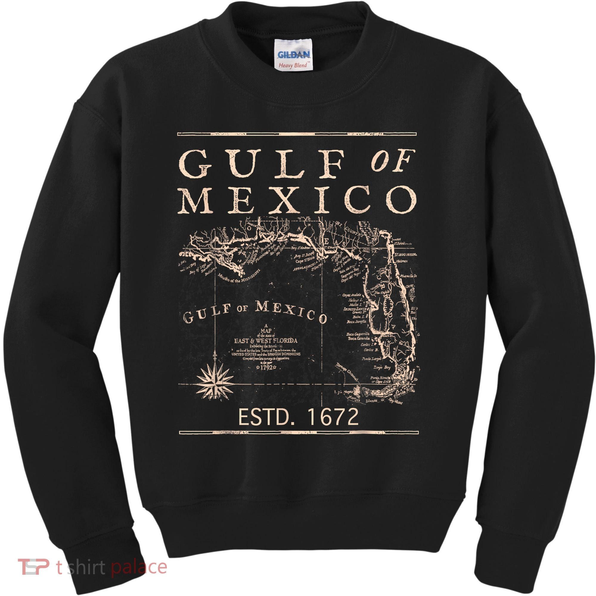 Gulf Of Mexico Since 1672 Historic Map Retro Gulf Beach Kids Sweatshirt