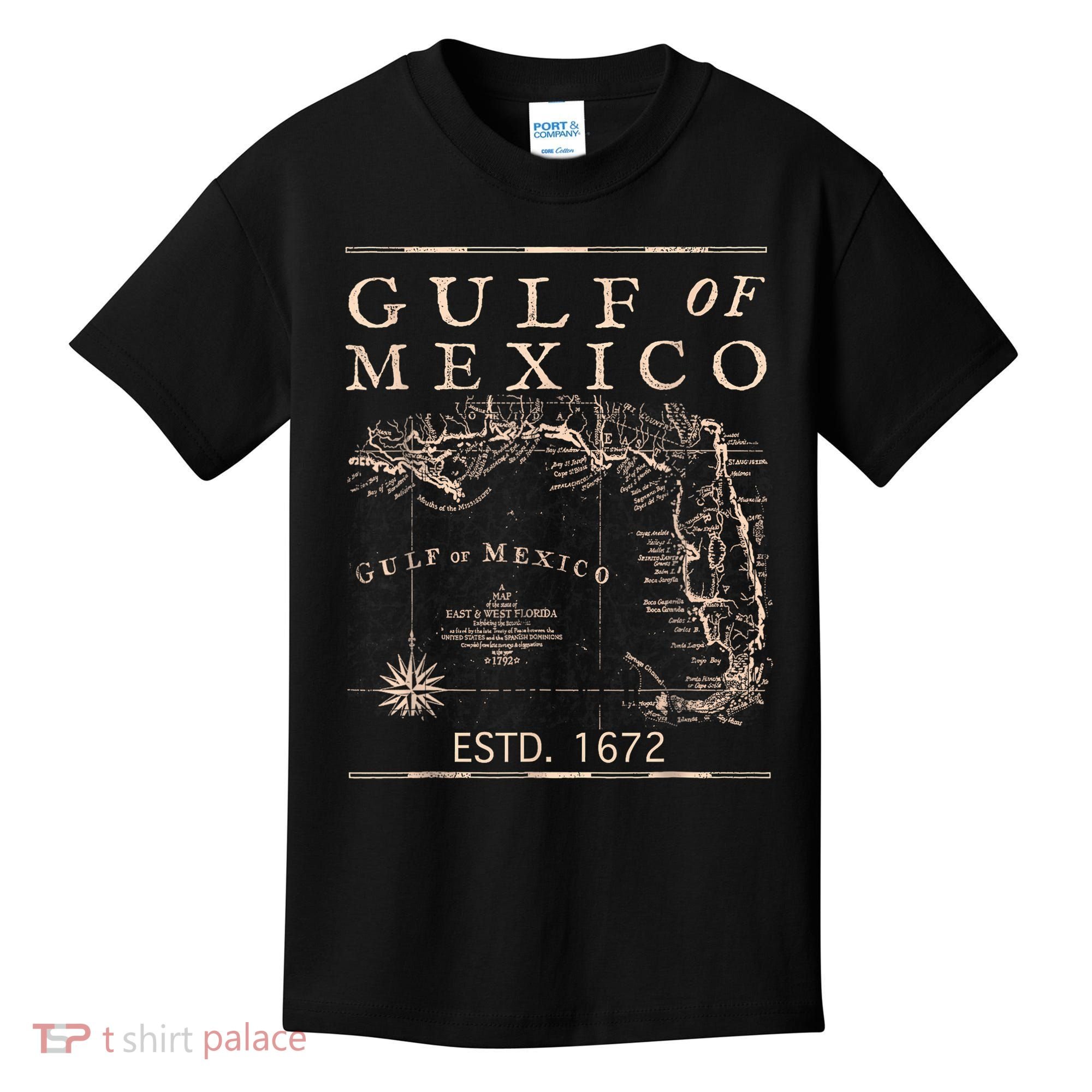 Gulf Of Mexico Since 1672 Historic Map Retro Gulf Beach Kids T-Shirt