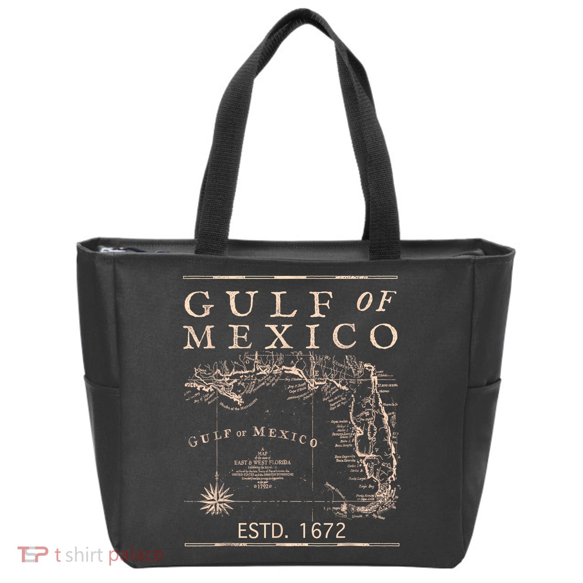 Gulf Of Mexico Since 1672 Historic Map Retro Gulf Beach Tote Bag