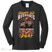 Grumpy Old Mechanic Stuck Between IDK IDC And Idgaf Kids Long Sleeve Shirt thumb 0