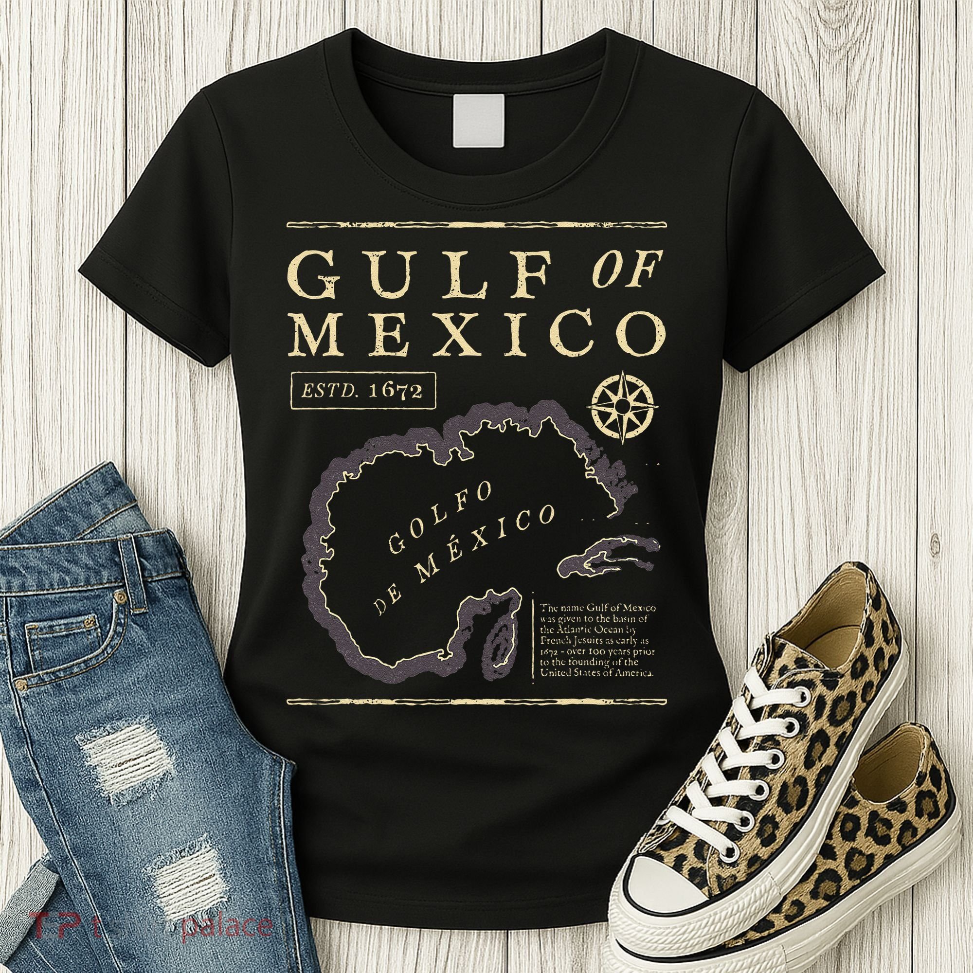 Gulf Of Mexico 1672 Historic Map Women's T-Shirt