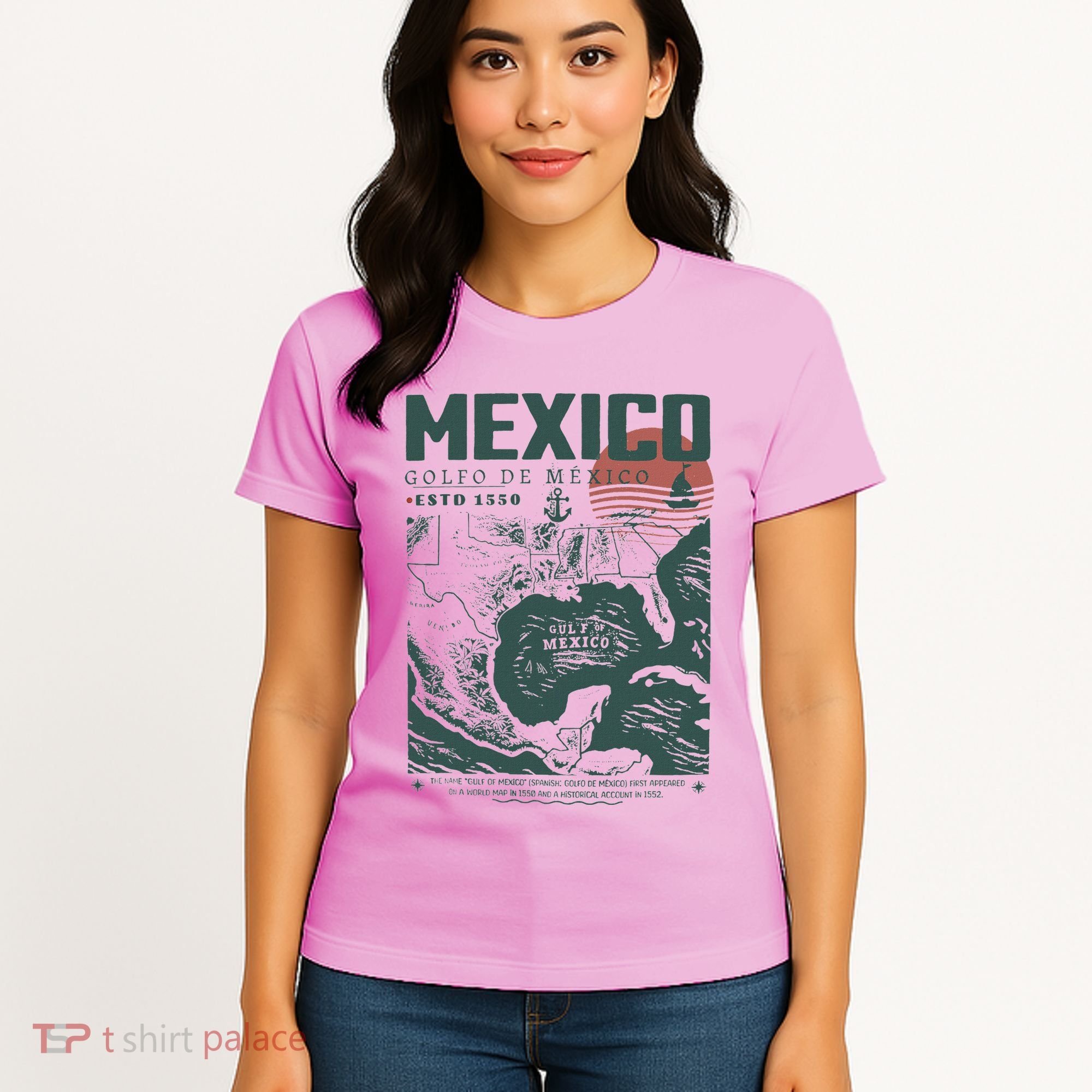 Gulf Of Mexico 1550 Historic Map Women's T-Shirt