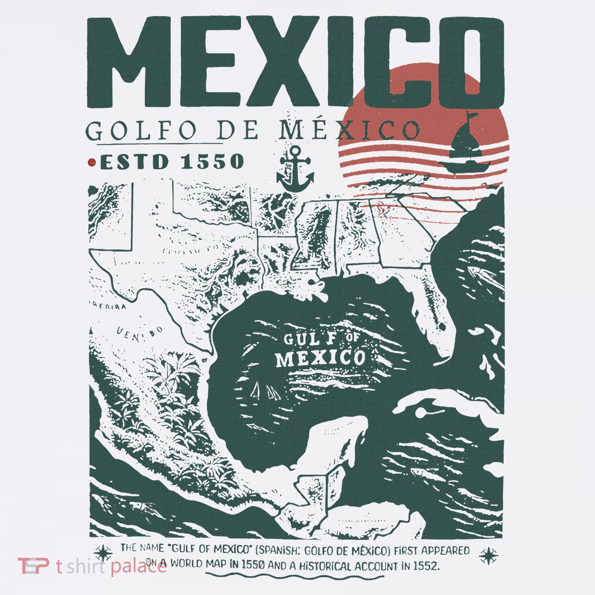Gulf Of Mexico 1550 Historic Map Sweatshirt
