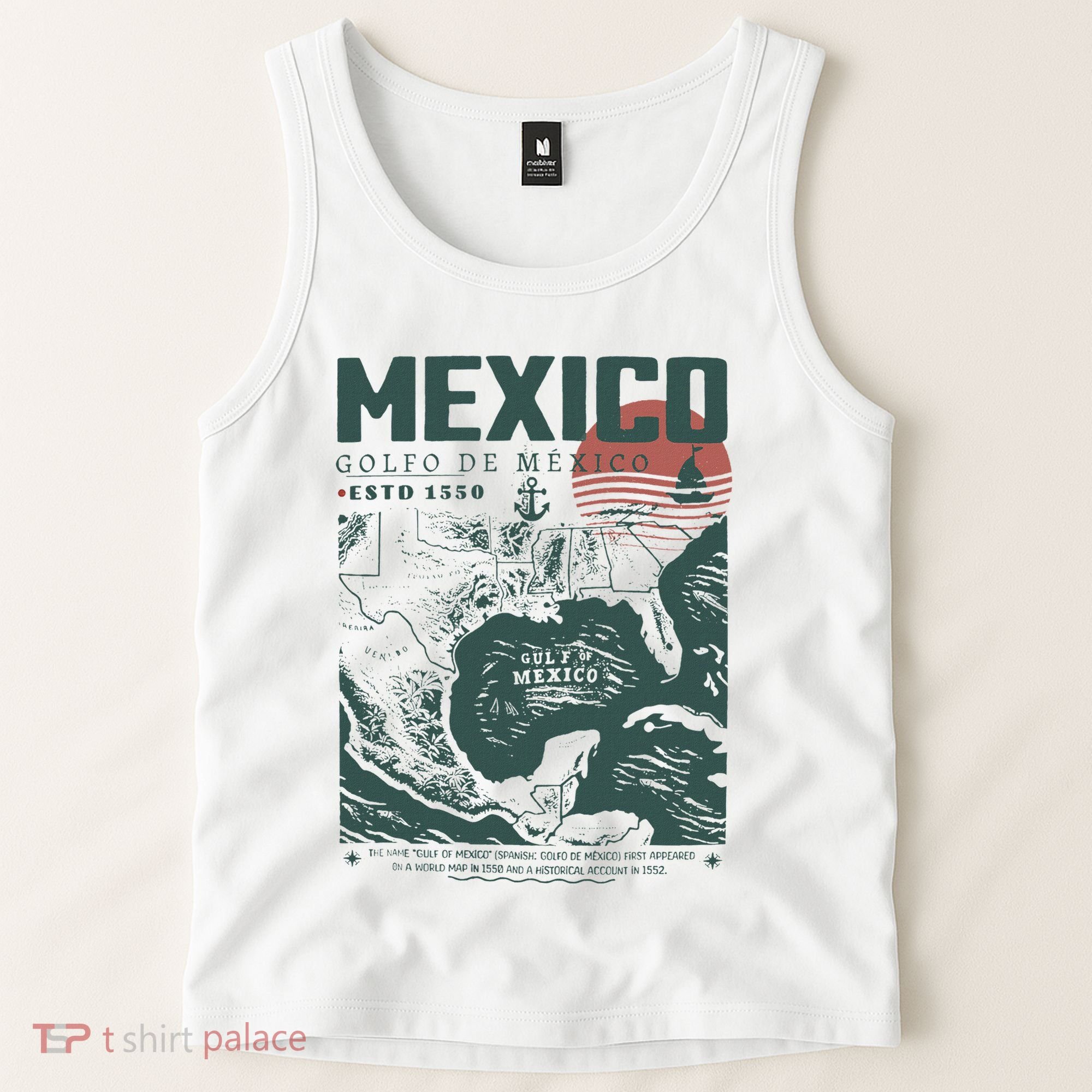 Gulf Of Mexico 1550 Historic Map Tank Top