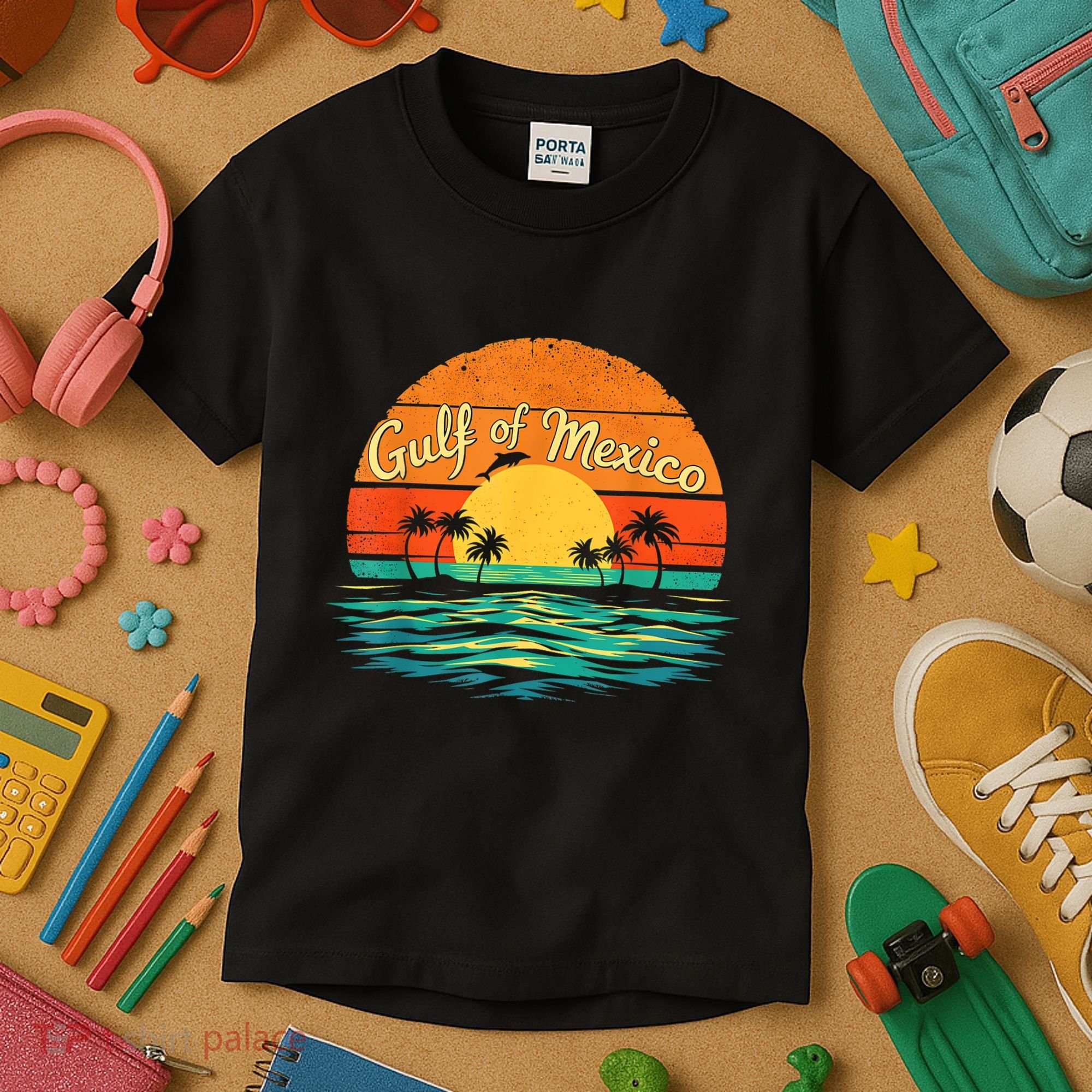 Gulf Of Mexico Beach Palms Summer Vacation Kids T-Shirt