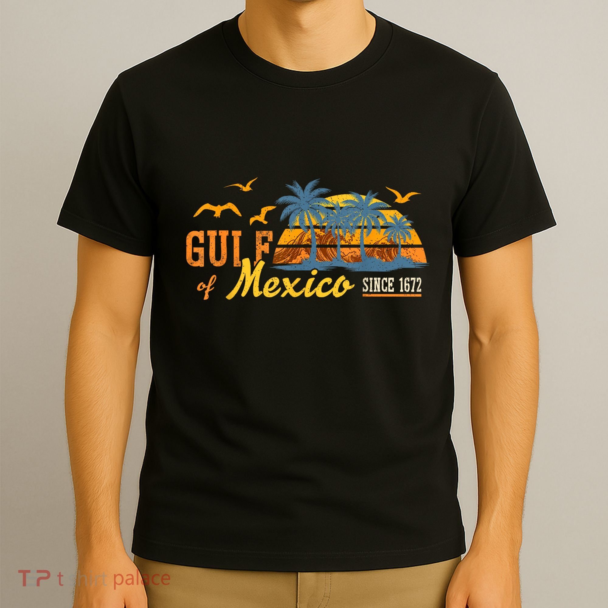 Gulf Of Mexico 1672 Retro Beach Vintage Sunset Historic Map T-Shirt