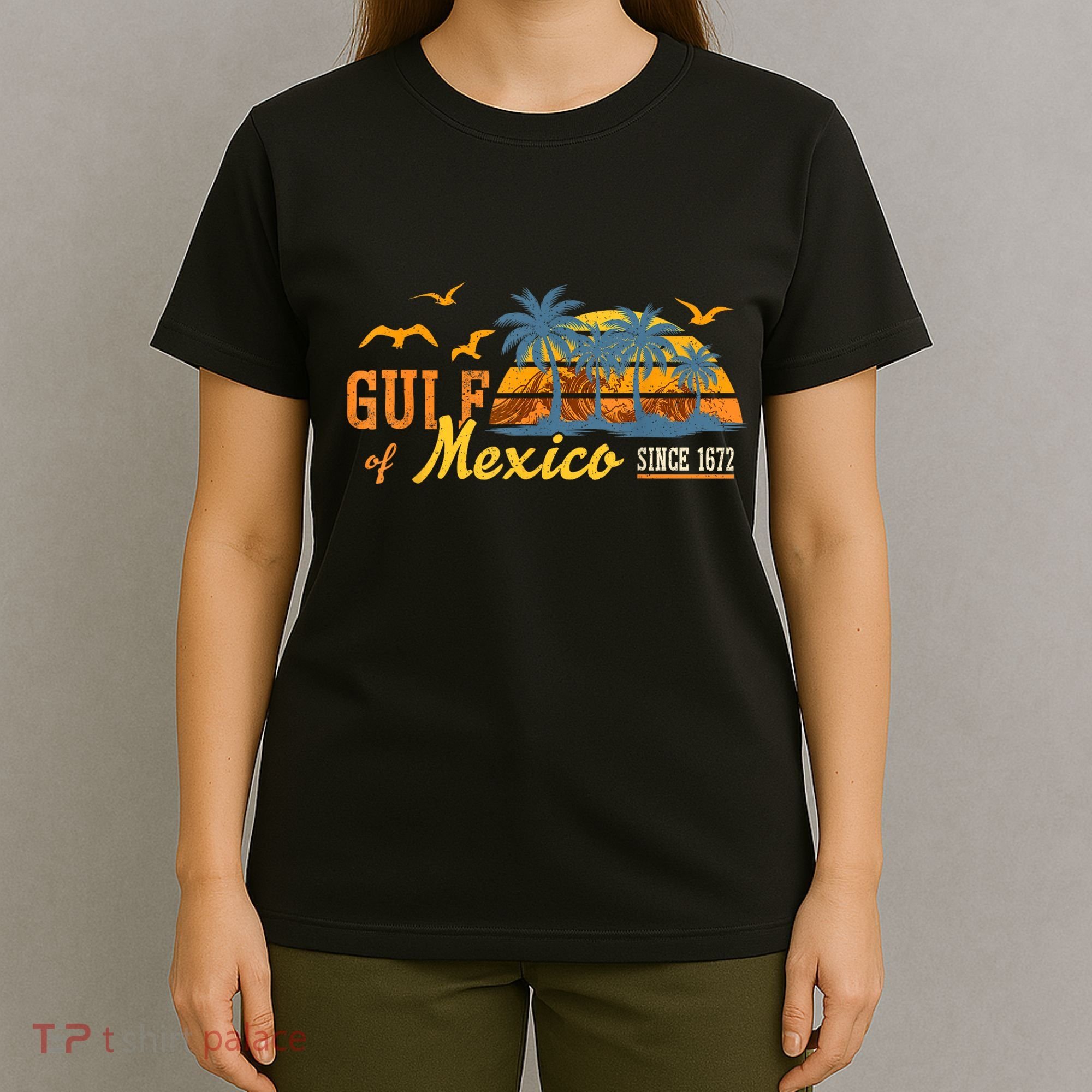 Gulf Of Mexico 1672 Retro Beach Vintage Sunset Historic Map T-Shirt