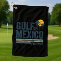 Gulf Of Mexico Forever Retro 70s Sunset Mexican Gulf Golf Towel thumb 1
