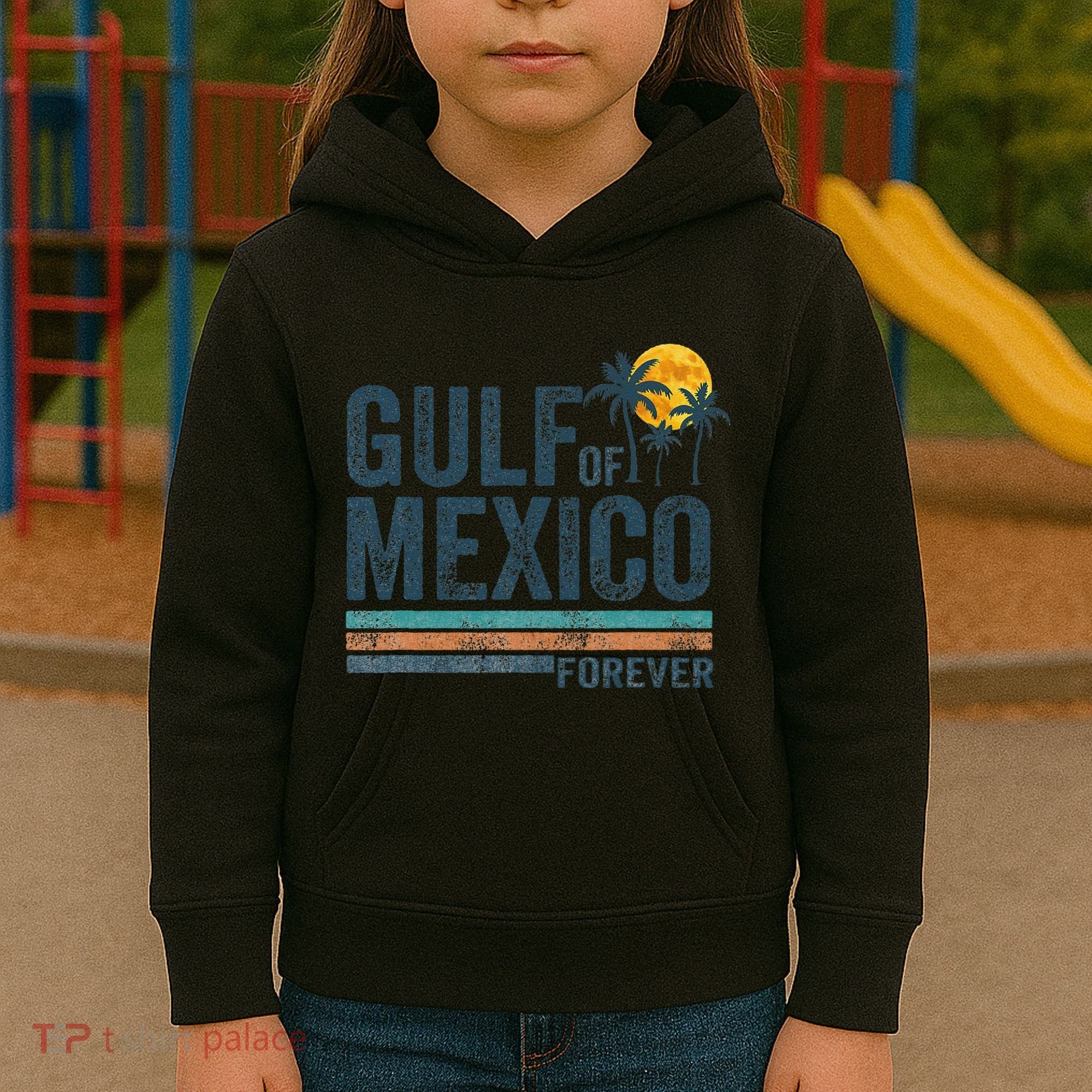 Gulf Of Mexico Forever Retro 70s Sunset Mexican Gulf Kids Hoodie
