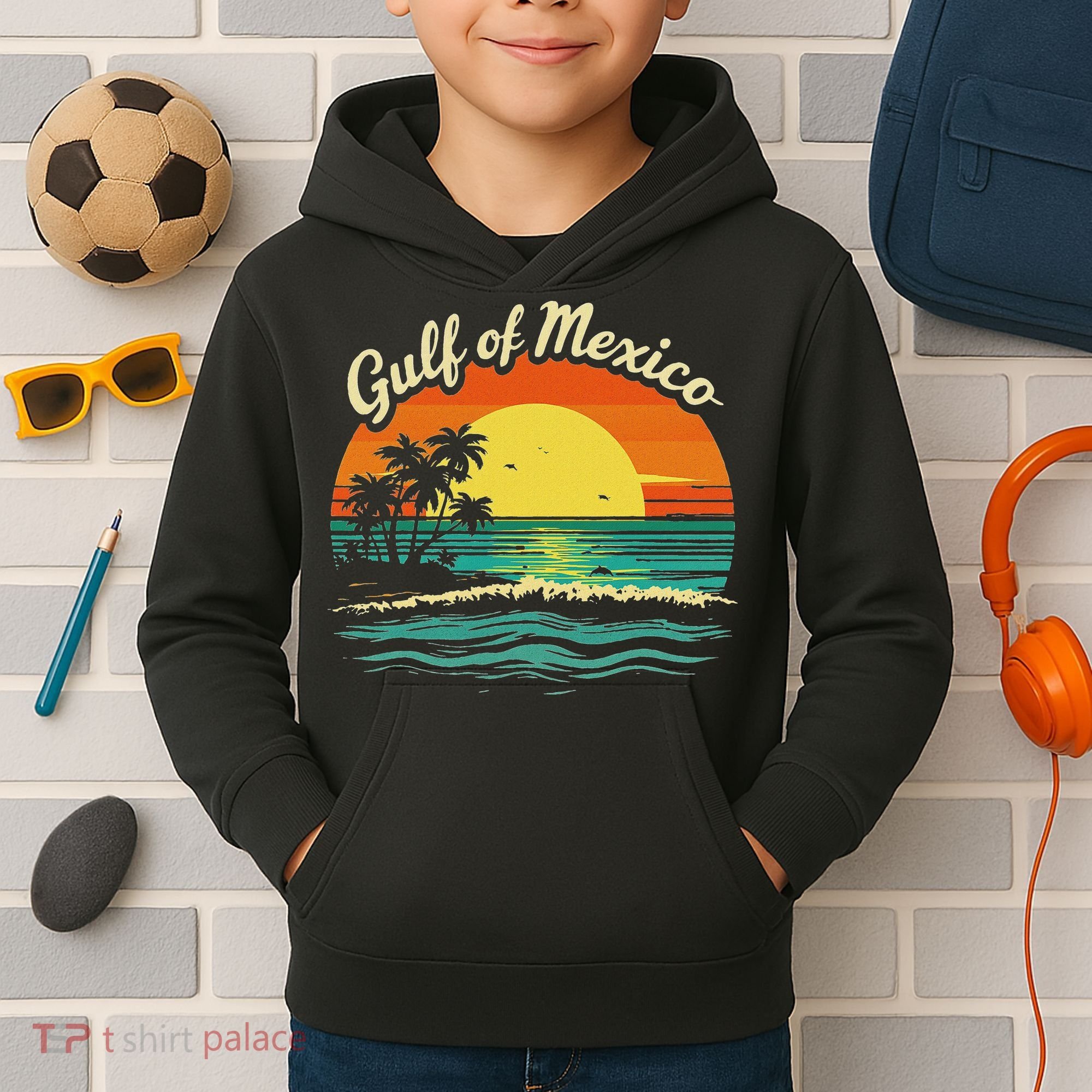 Gulf Of Mexico Beach Palms Summer Vacation Kids Hoodie
