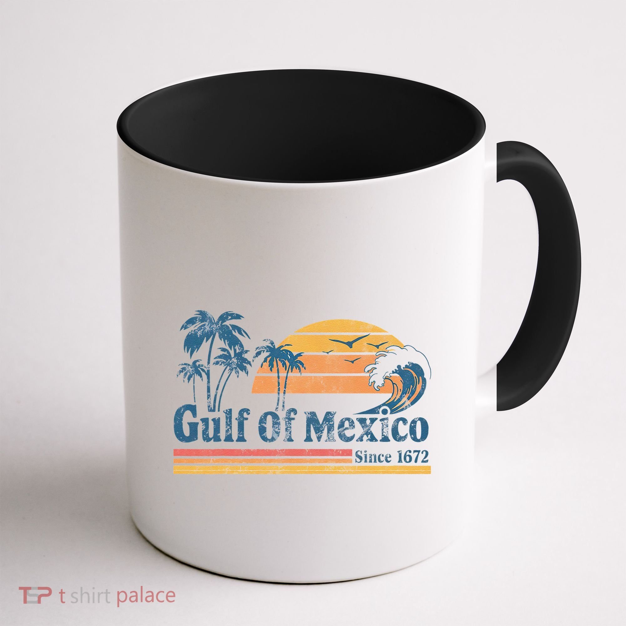 Gulf Of Mexico Beach Vibes Palm Trees Ocean Wave Retro Coffee Mug