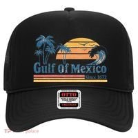 Gulf Of Mexico Beach Vibes Palm Trees Ocean Wave Retro Hat thumb 0