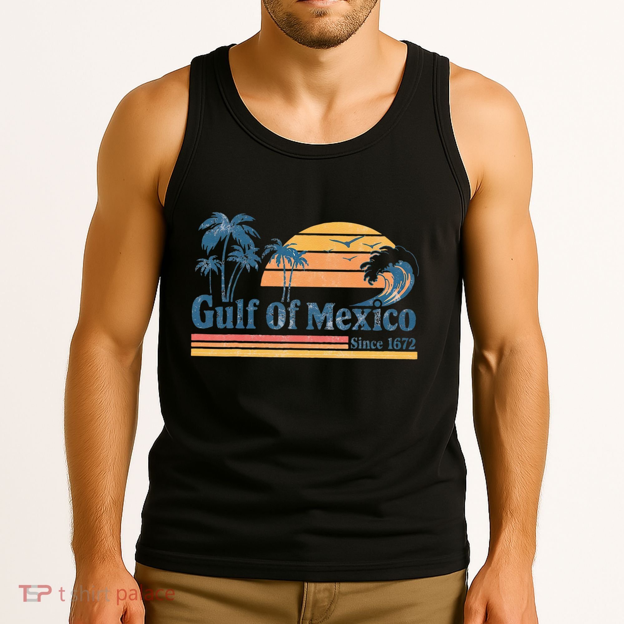 Gulf Of Mexico Beach Vibes Palm Trees Ocean Wave Retro Tank Top