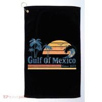 Gulf Of Mexico Beach Vibes Palm Trees Ocean Wave Retro Golf Towel thumb 0