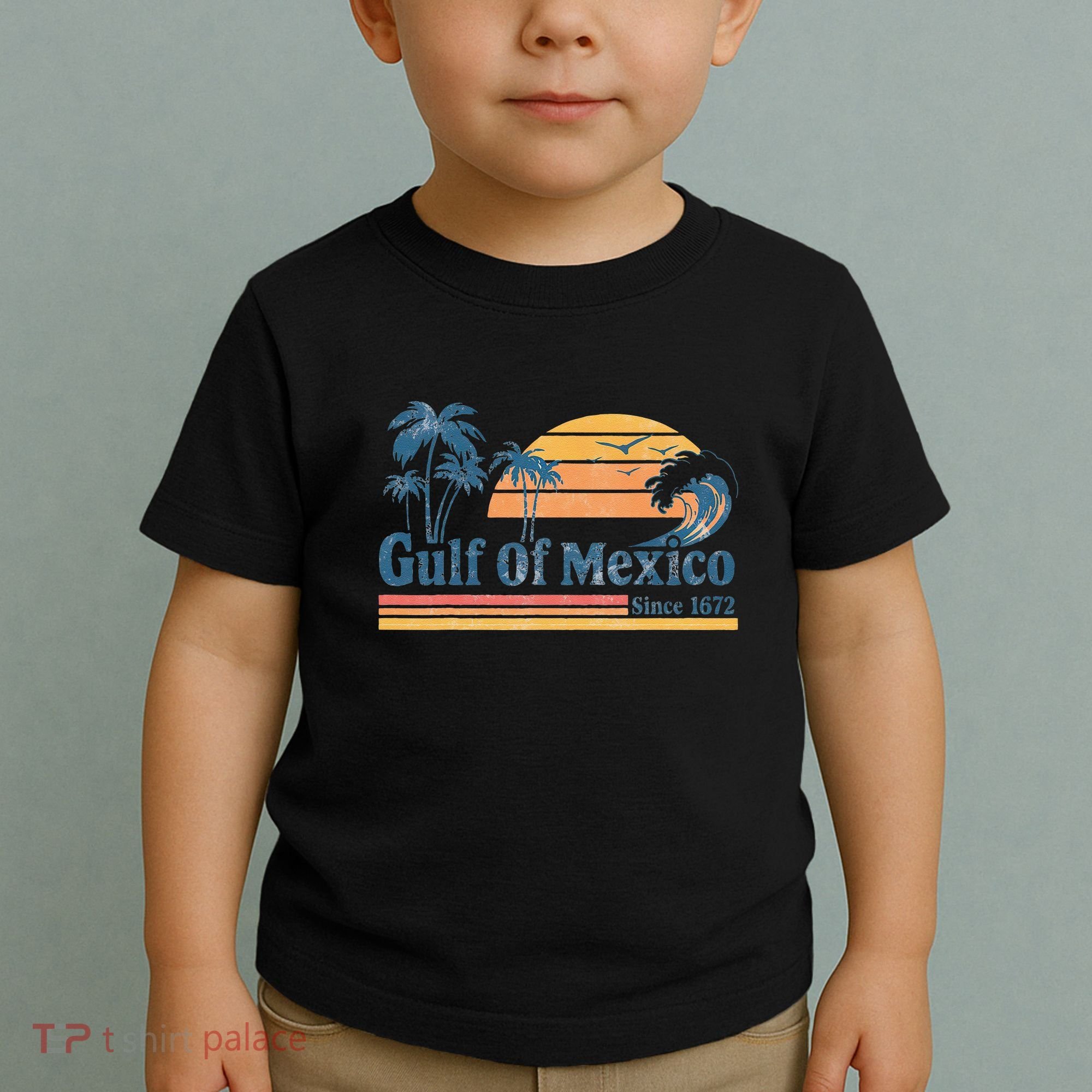 Gulf Of Mexico Beach Vibes Palm Trees Ocean Wave Retro Toddler T-Shirt