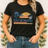 Gulf Of Mexico Beach Vibes Palm Trees Ocean Wave Retro Women's T-Shirt thumb 2