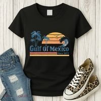 Gulf Of Mexico Beach Vibes Palm Trees Ocean Wave Retro Women's T-Shirt thumb 3