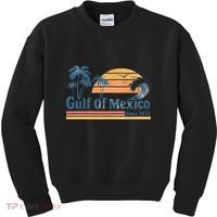 Gulf Of Mexico Beach Vibes Palm Trees Ocean Wave Retro Kids Sweatshirt thumb 0