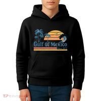 Gulf Of Mexico Beach Vibes Palm Trees Ocean Wave Retro Kids Hoodie thumb 4