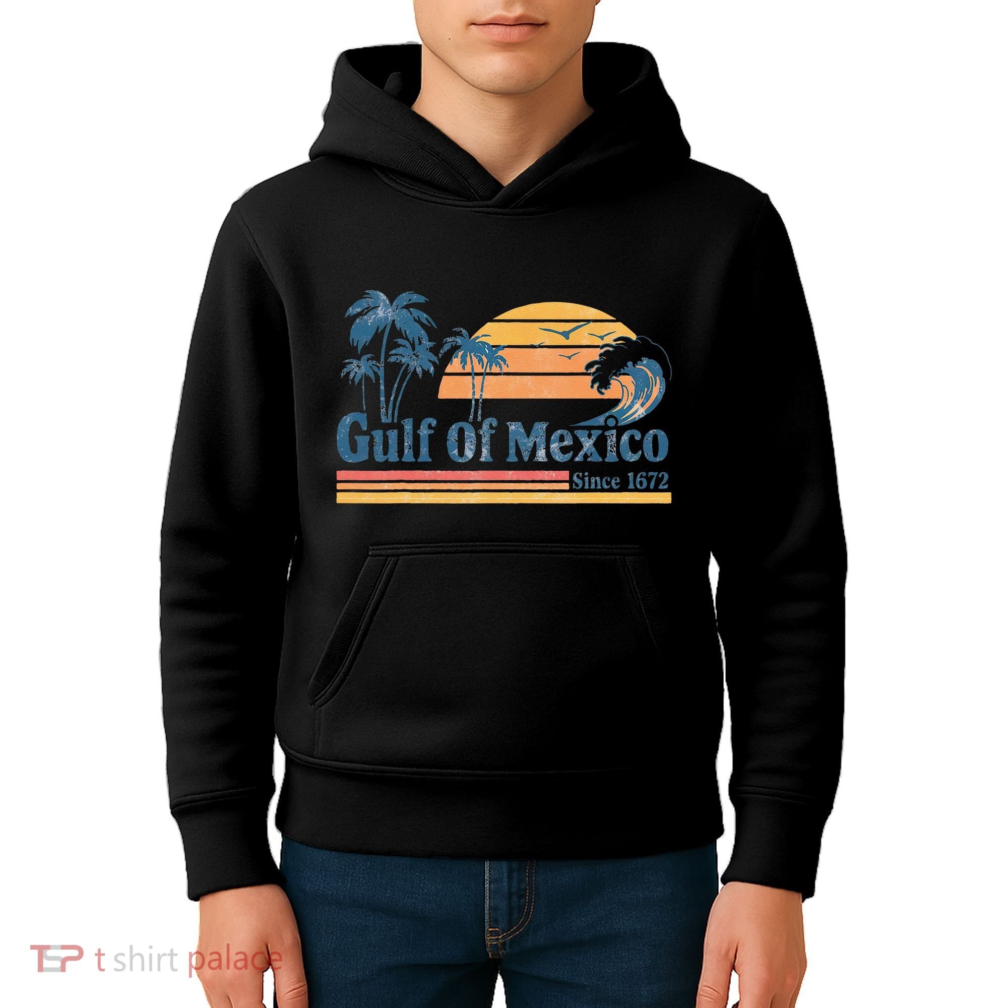 Gulf Of Mexico Beach Vibes Palm Trees Ocean Wave Retro Kids Hoodie