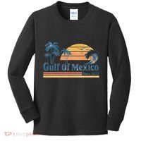 Gulf Of Mexico Beach Vibes Palm Trees Ocean Wave Retro Kids Long Sleeve Shirt thumb 0