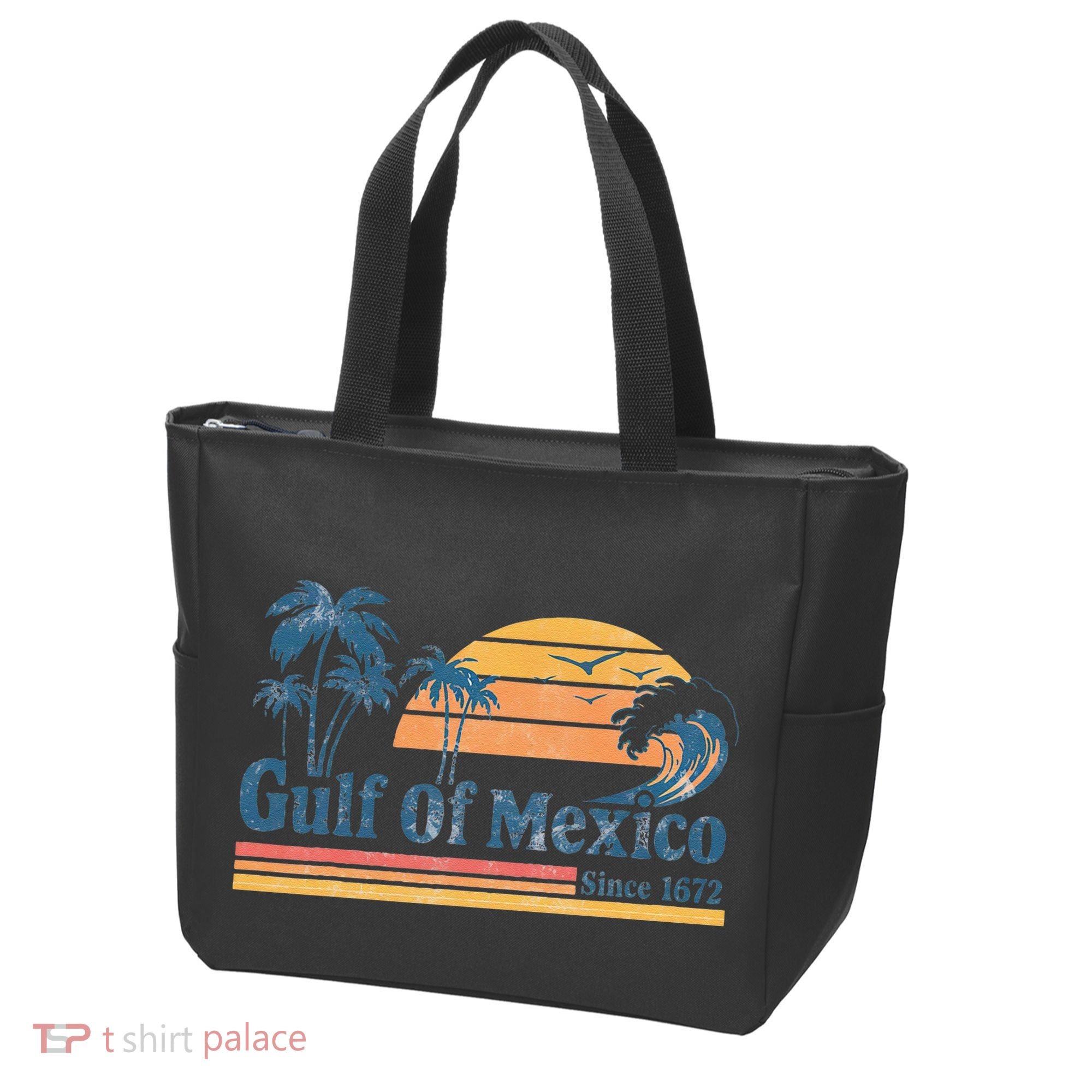 Gulf Of Mexico Beach Vibes Palm Trees Ocean Wave Retro Tote Bag