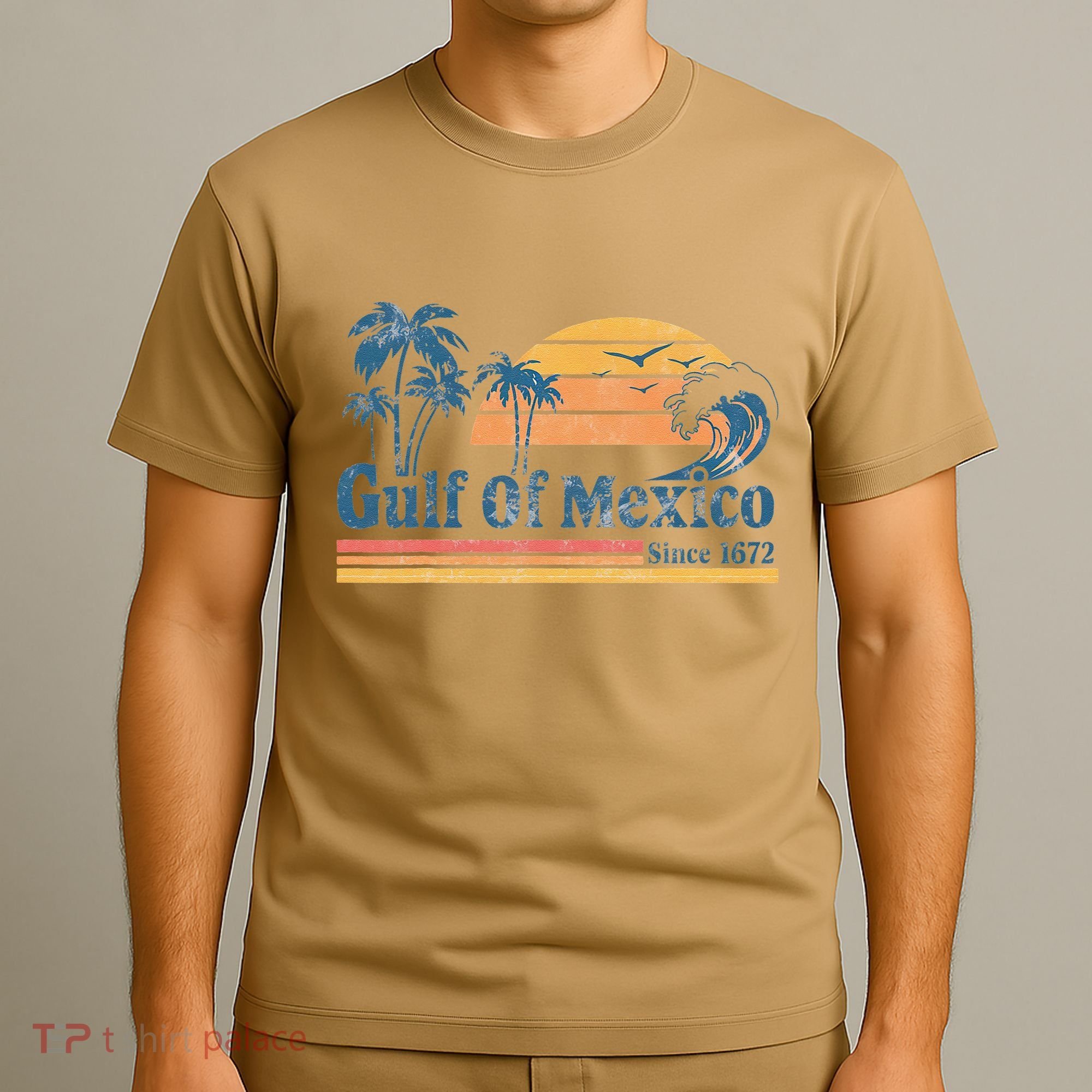 Gulf Of Mexico Beach Vibes Palm Trees Ocean Wave Retro T-Shirt